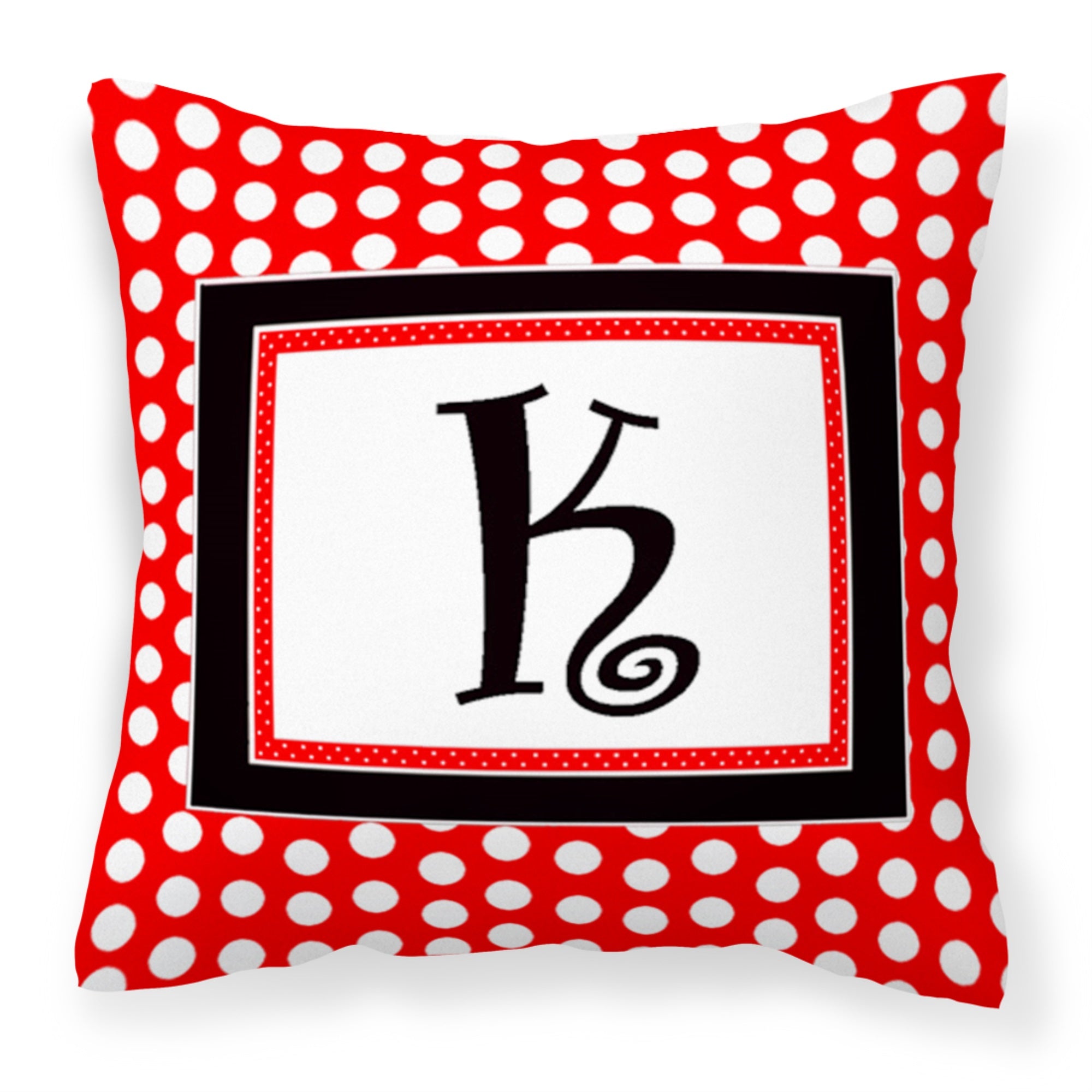 Letter K Initial  - Red Black Polka Dots Fabric Decorative Pillow