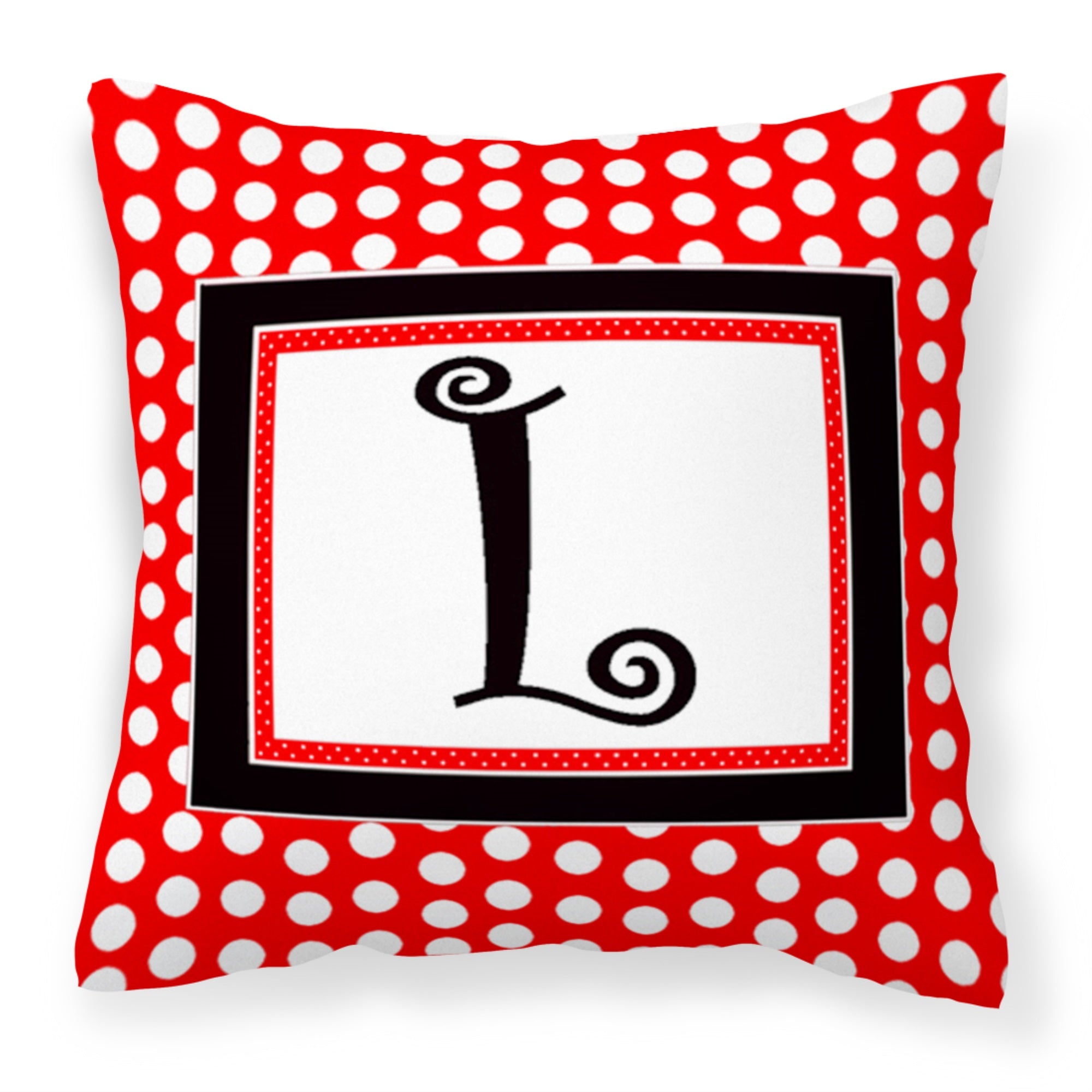 Letter L Initial  - Red Black Polka Dots Fabric Decorative Pillow