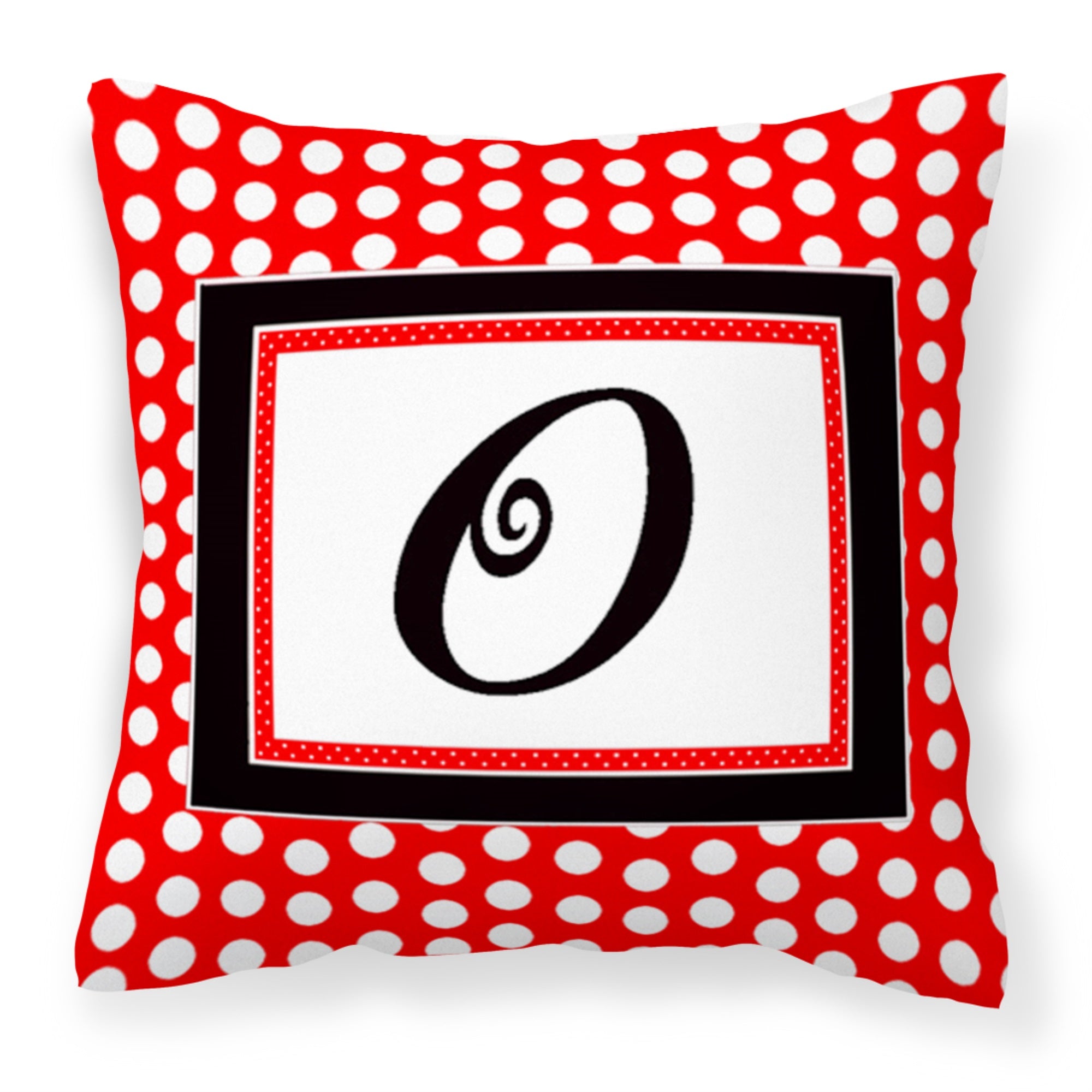 Letter O Initial  - Red Black Polka Dots Fabric Decorative Pillow