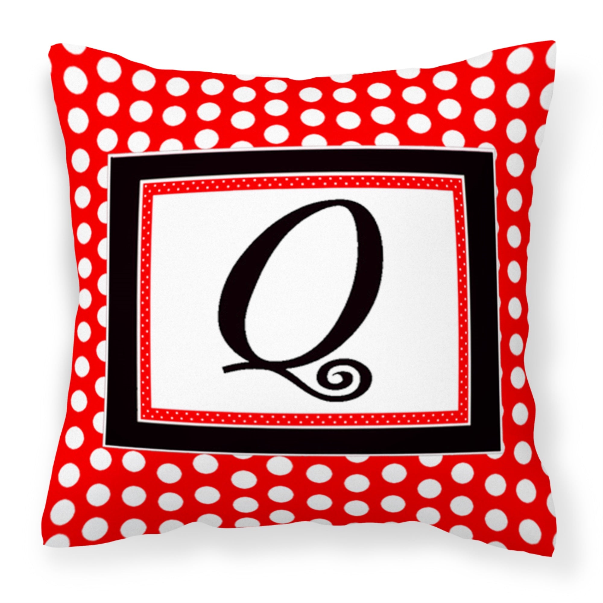 Letter Q Initial  - Red Black Polka Dots Fabric Decorative Pillow