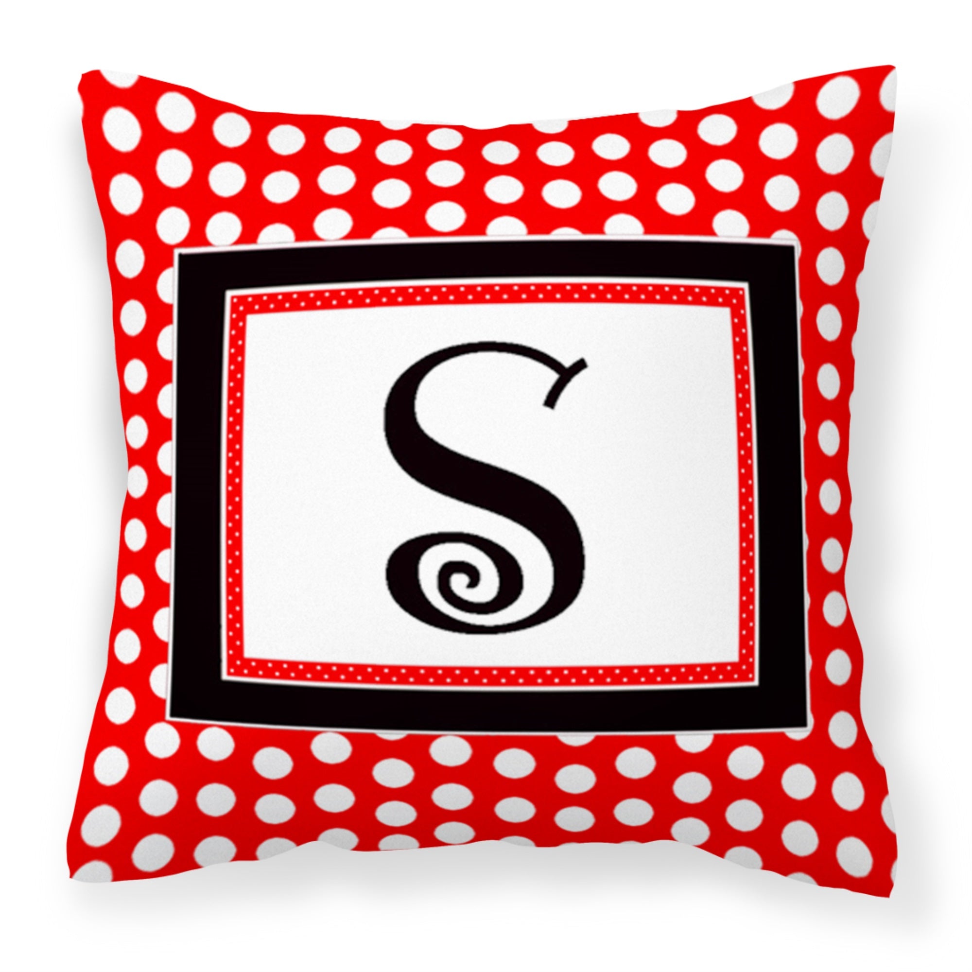 Letter S Initial  - Red Black Polka Dots Fabric Decorative Pillow