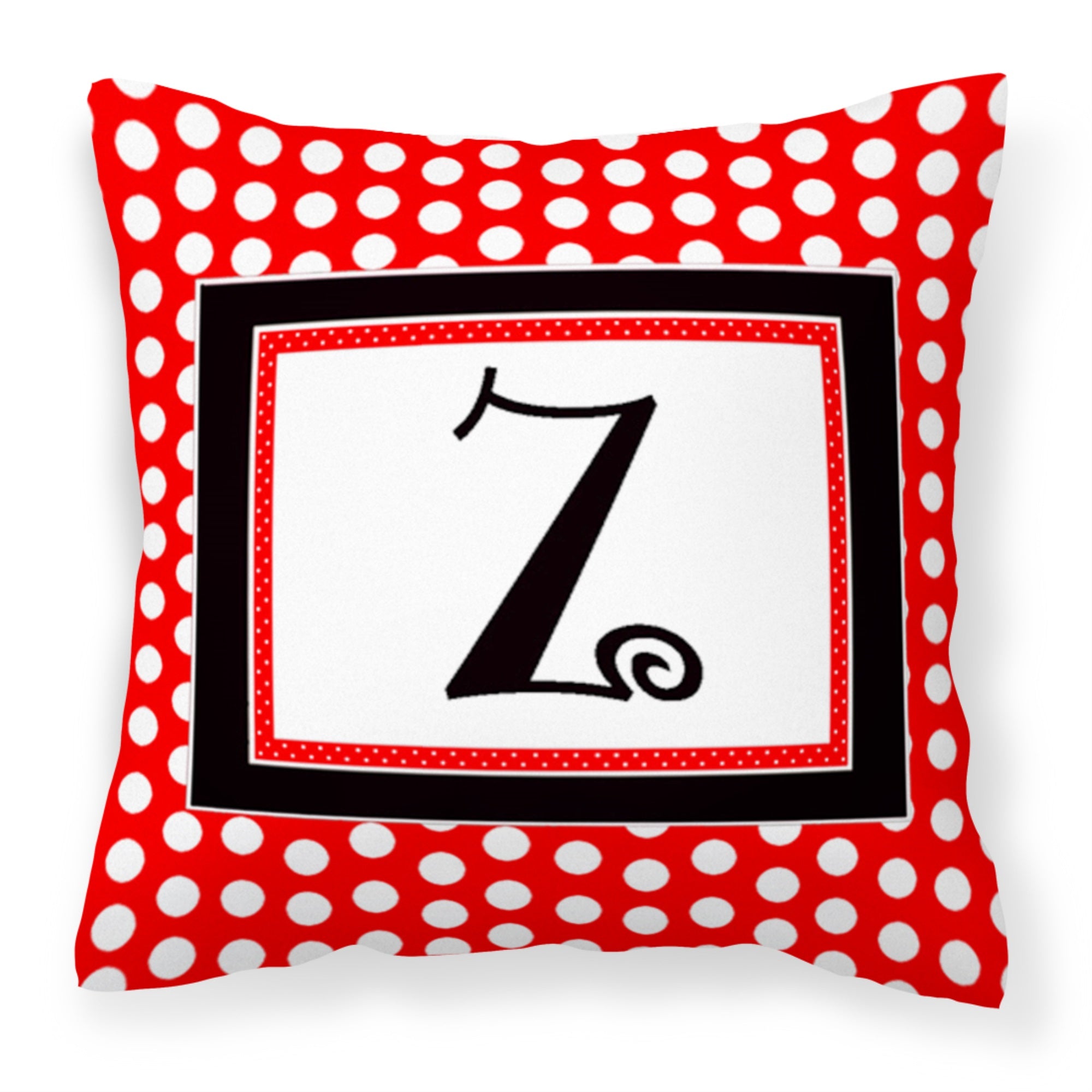 Letter Z Initial  - Red Black Polka Dots Fabric Decorative Pillow