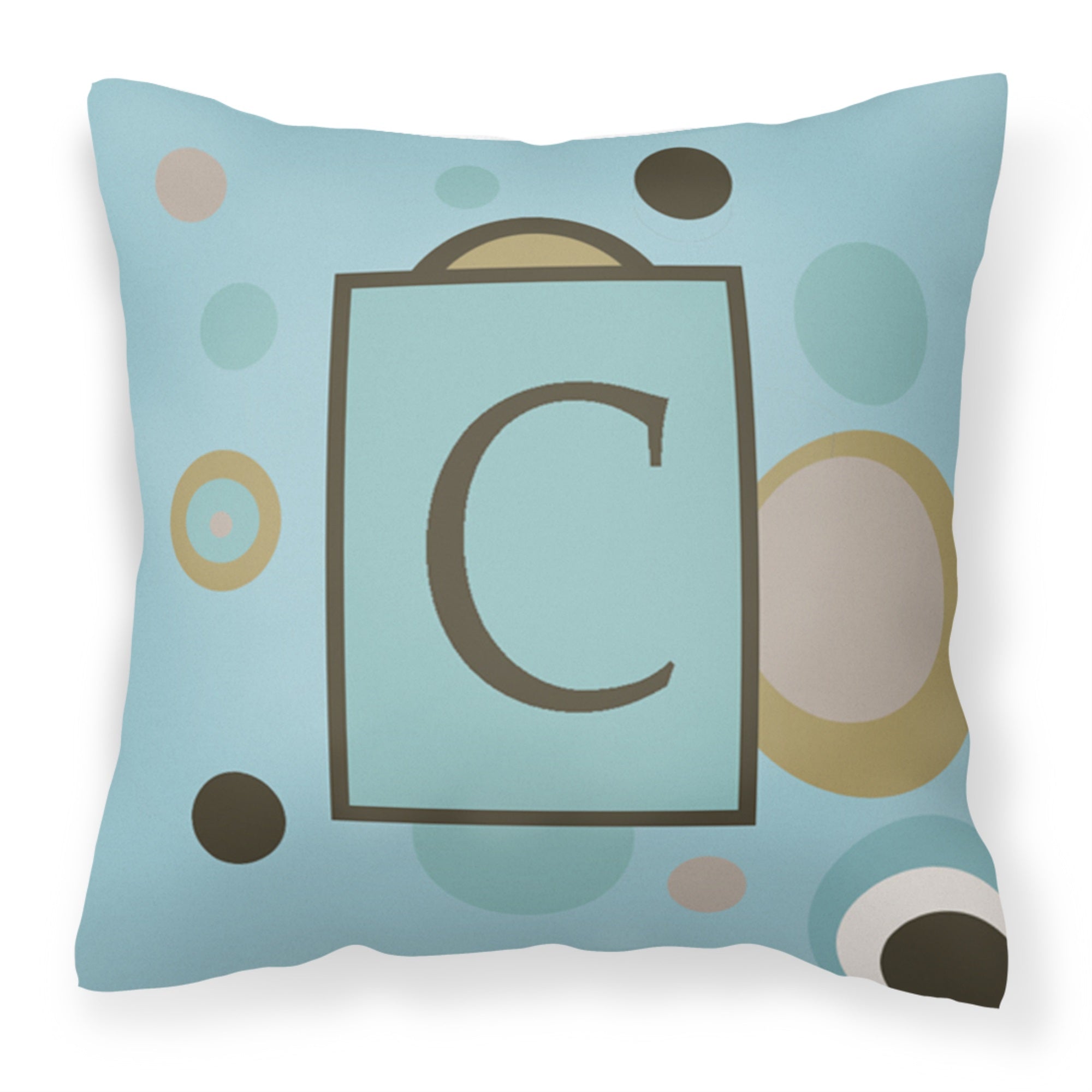 Letter C Initial Monogram - Blue Dots Fabric Decorative Pillow