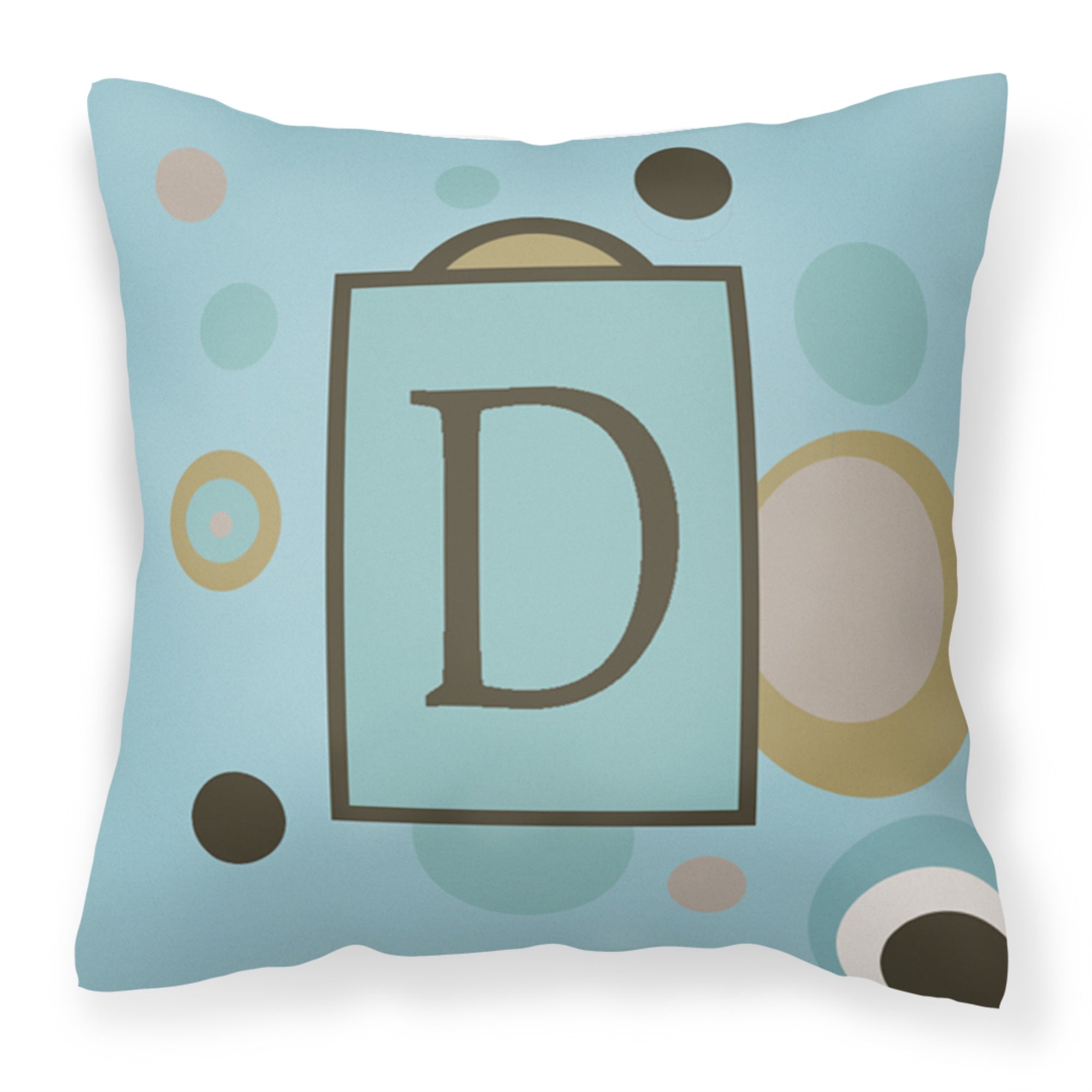 Letter D Initial Monogram - Blue Dots Fabric Decorative Pillow