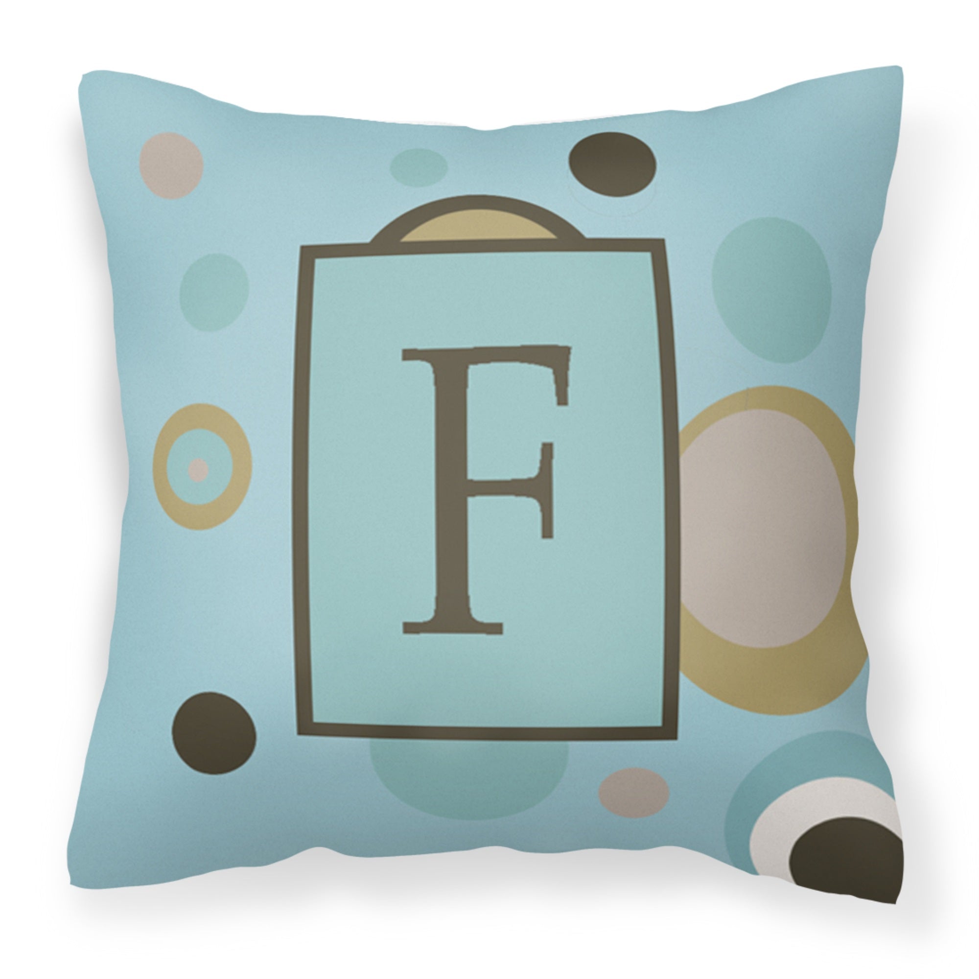 Letter F Initial Monogram - Blue Dots Fabric Decorative Pillow