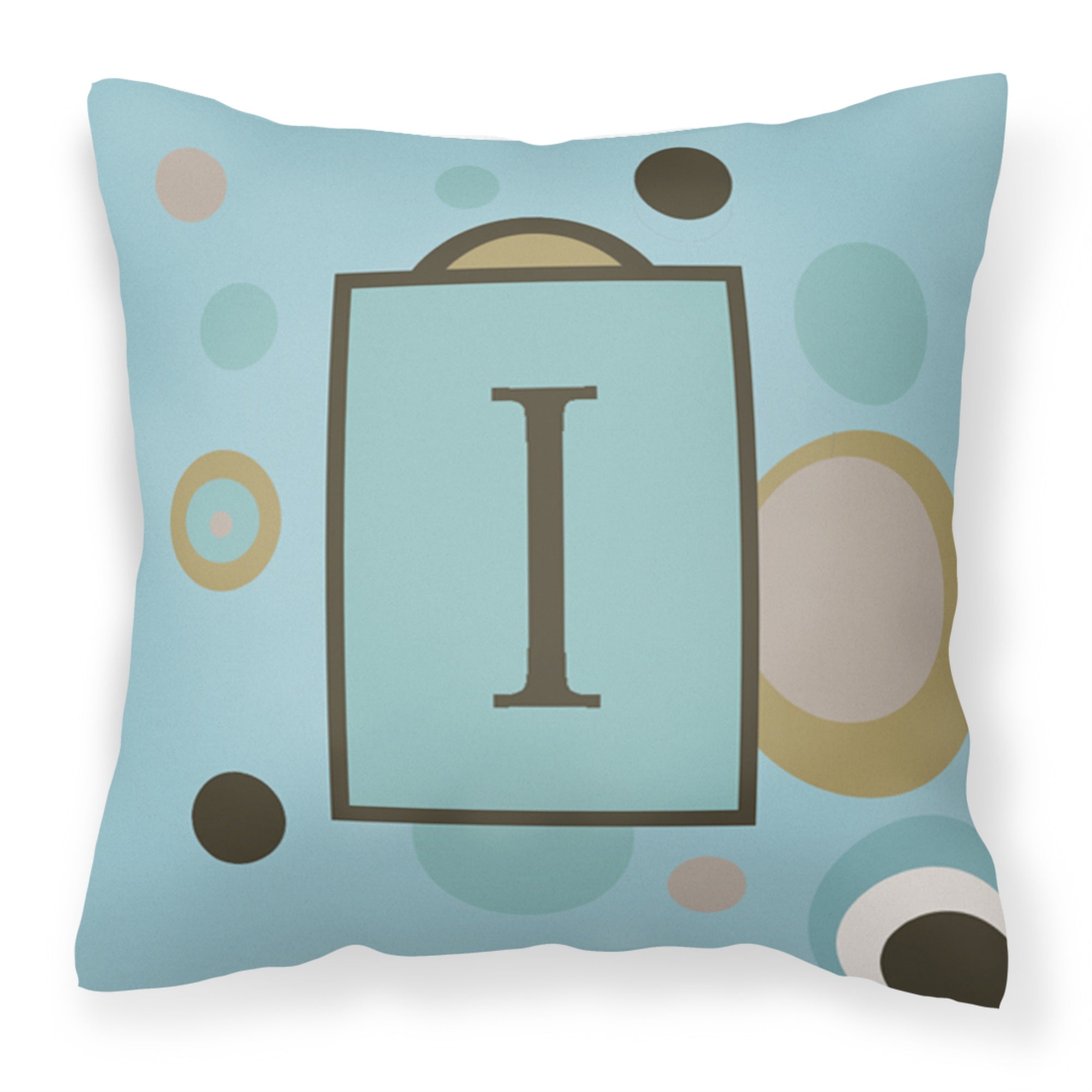 Letter I Initial Monogram - Blue Dots Fabric Decorative Pillow
