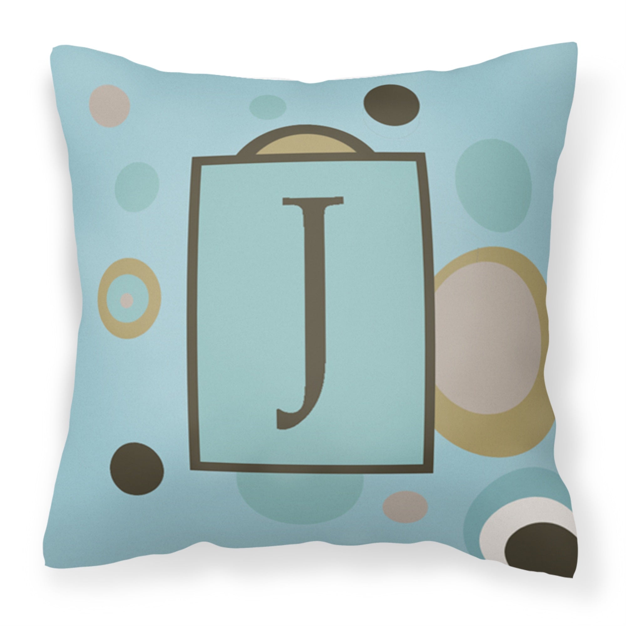 Letter J Initial Monogram - Blue Dots Fabric Decorative Pillow