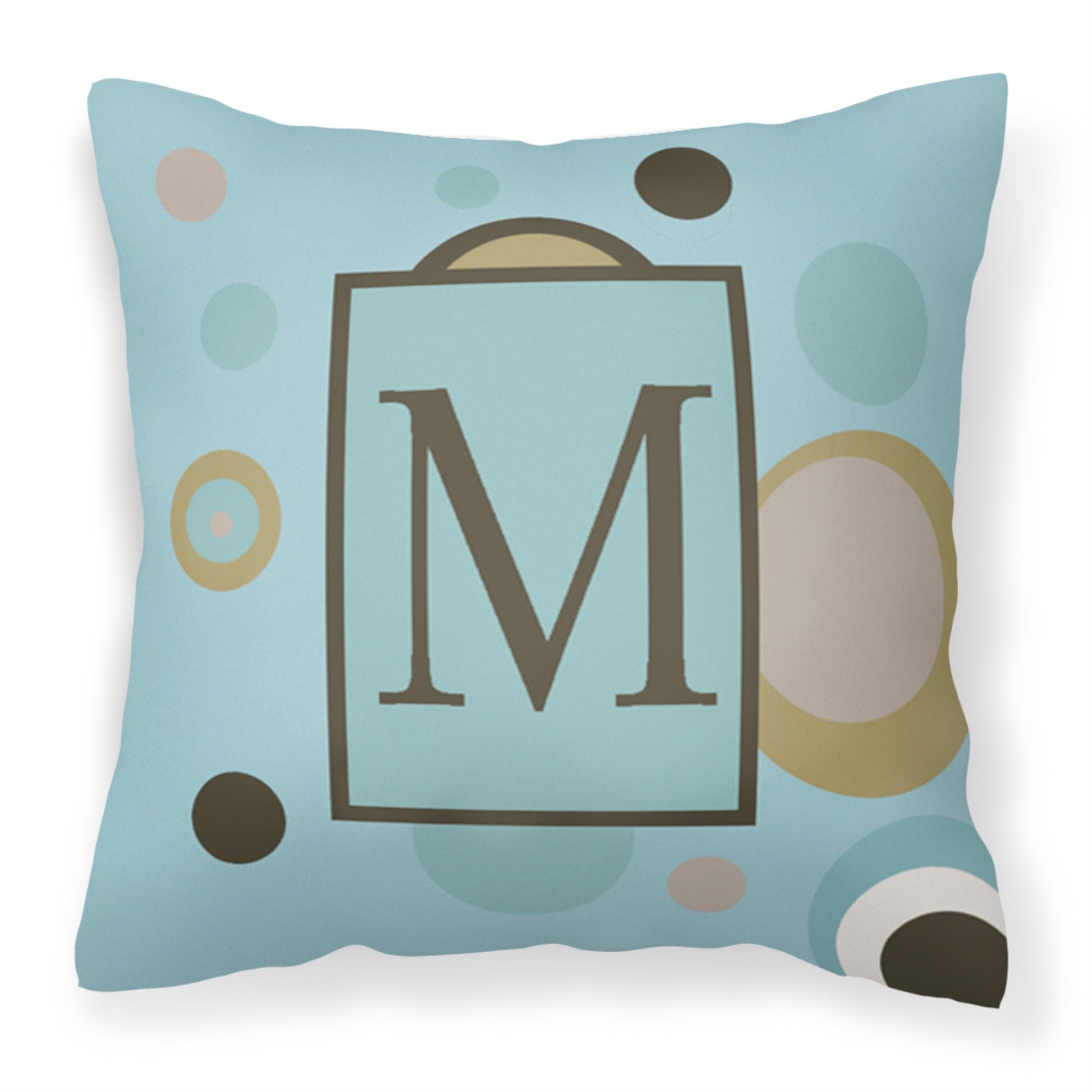 Letter M Initial Monogram - Blue Dots Fabric Decorative Pillow