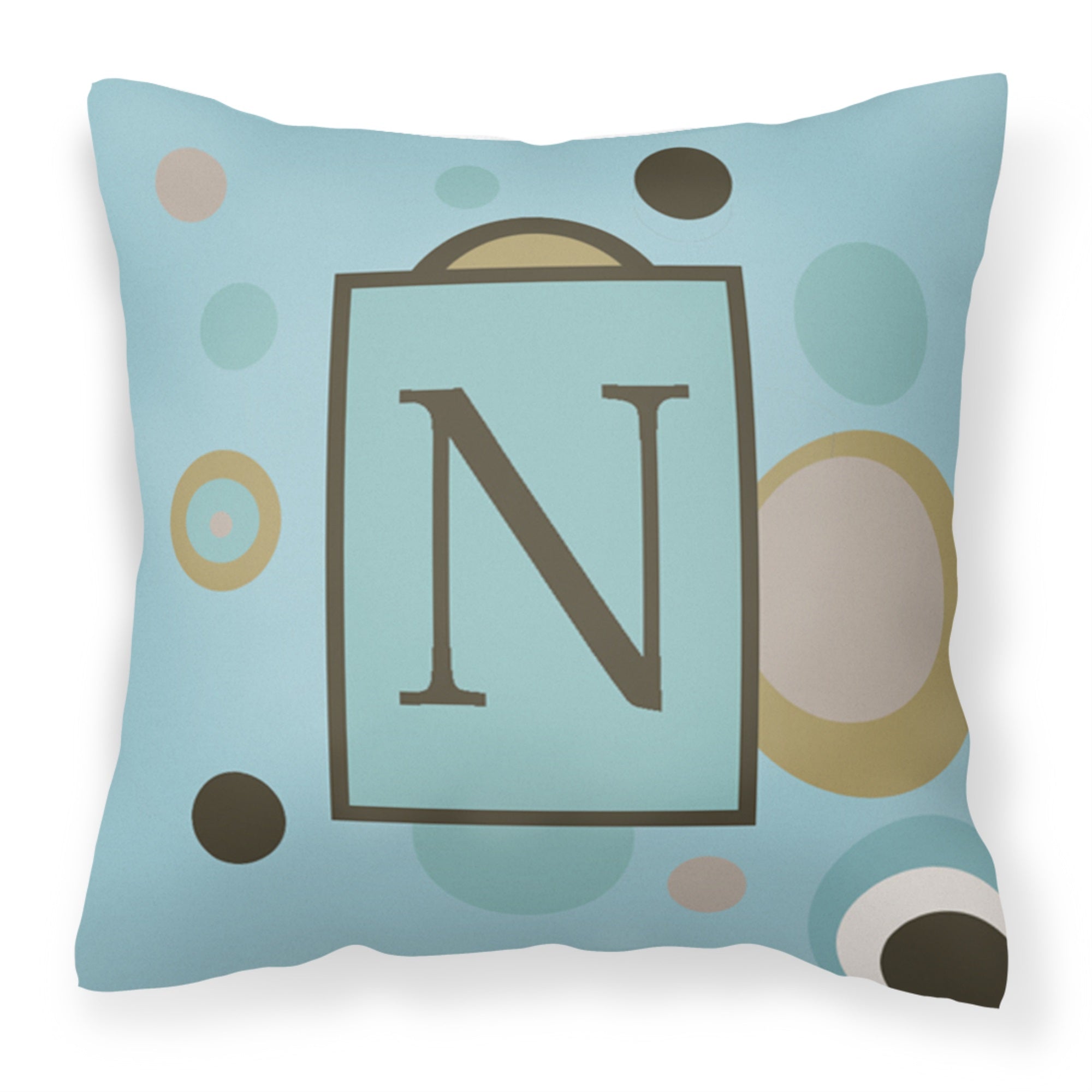 Letter N Initial Monogram - Blue Dots Fabric Decorative Pillow