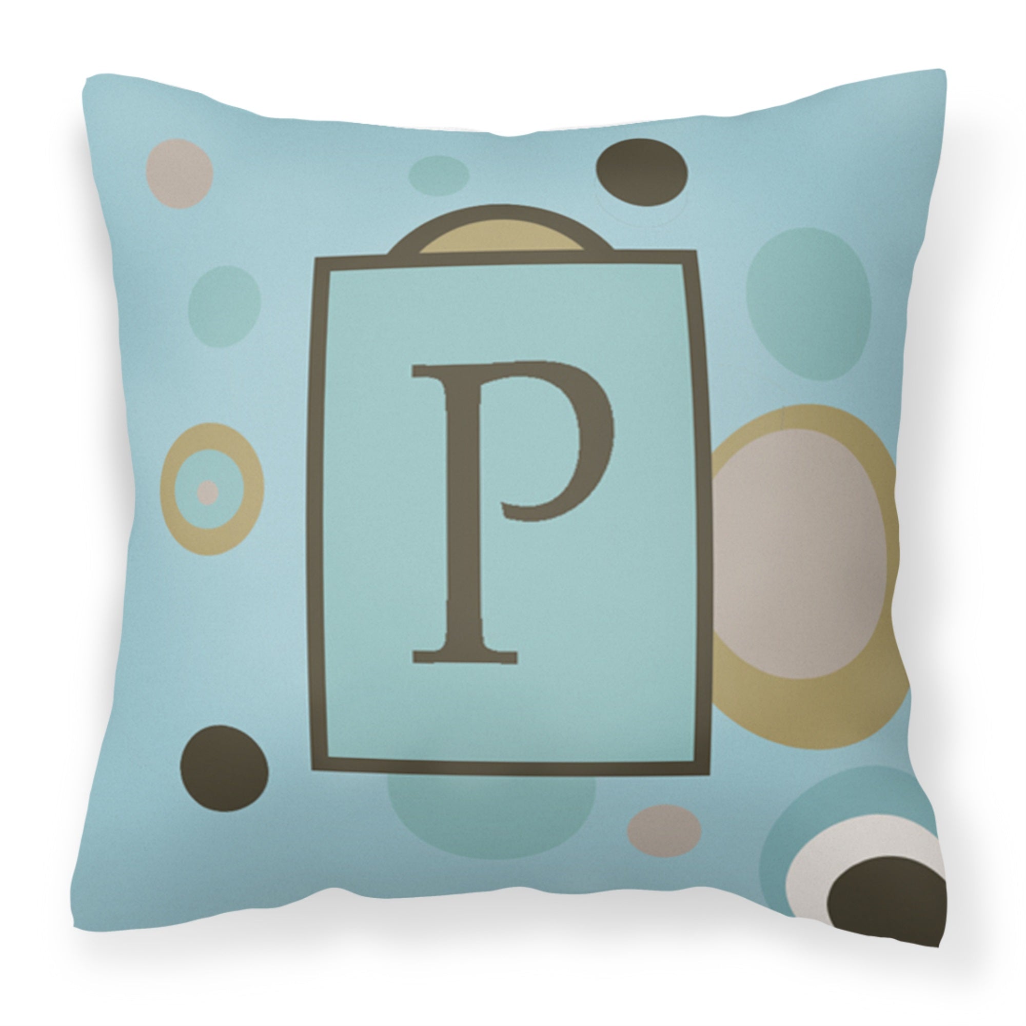 Letter P Initial Monogram - Blue Dots Fabric Decorative Pillow