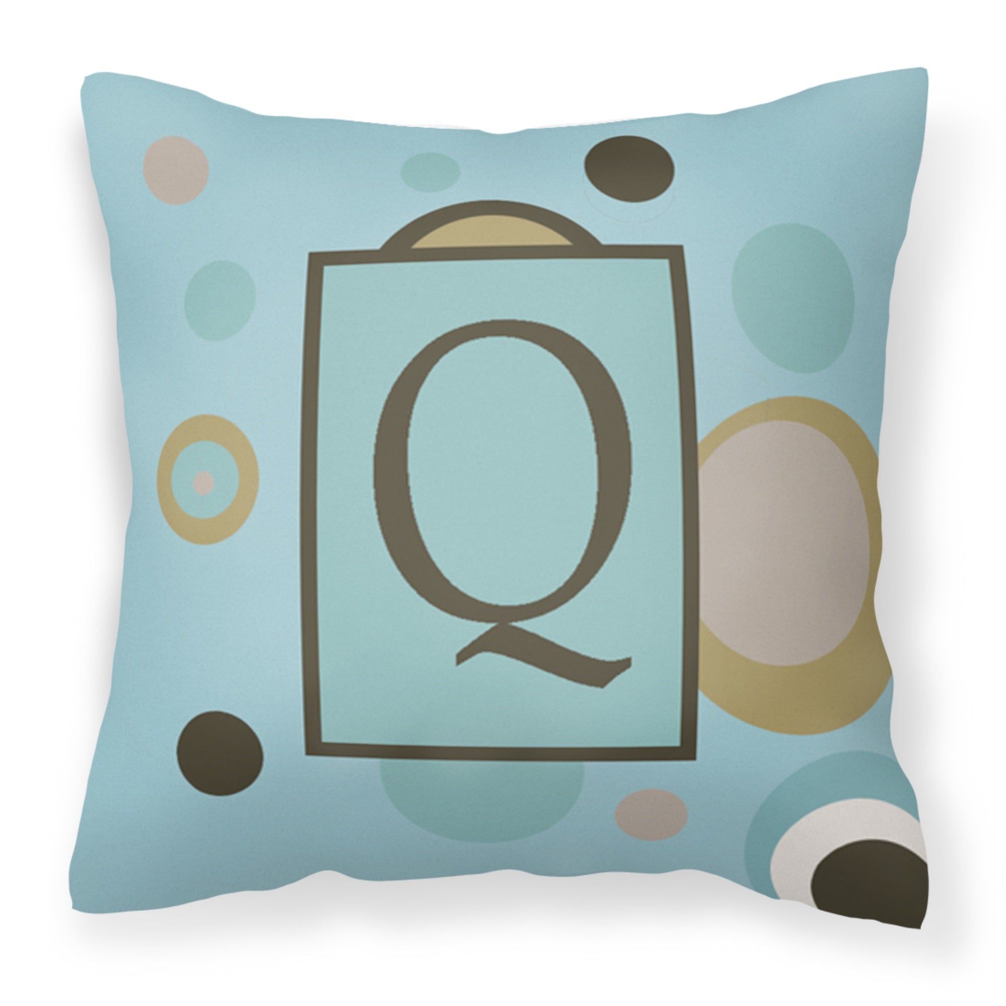 Letter Q Initial Monogram - Blue Dots Fabric Decorative Pillow