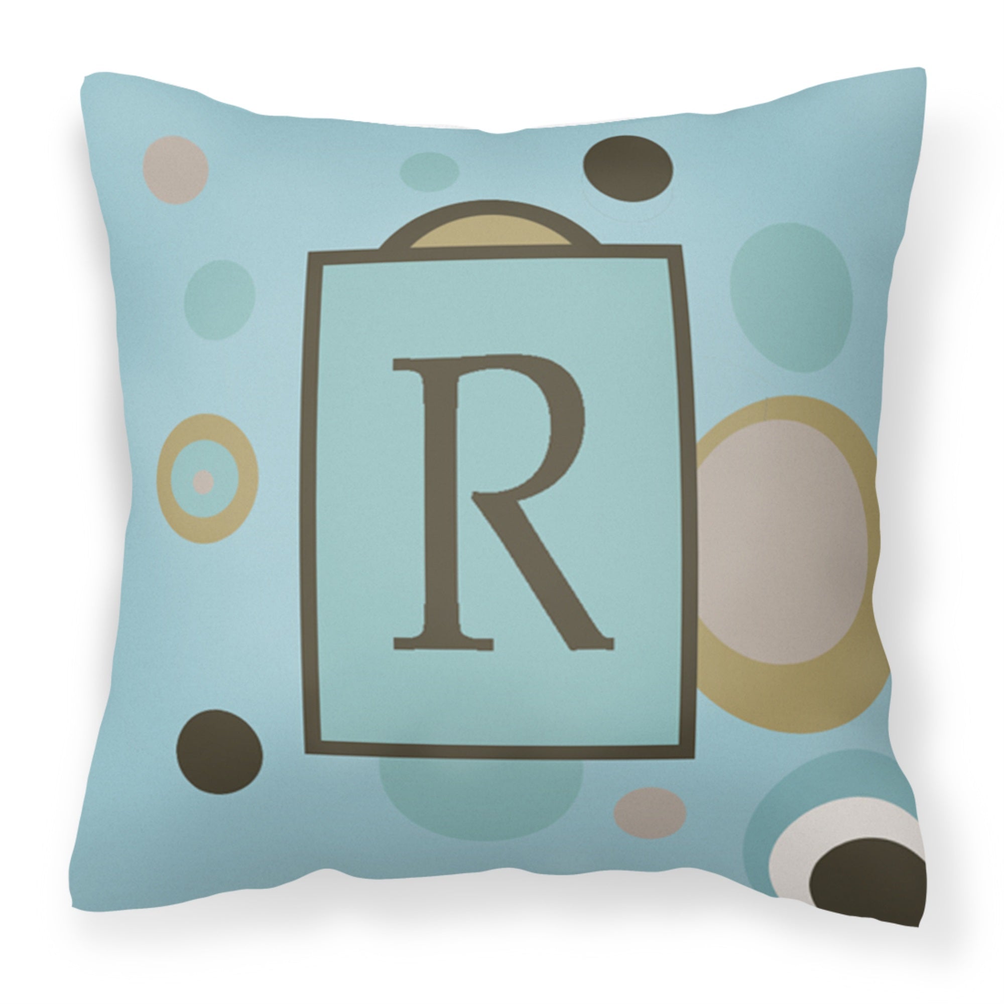 Letter R Initial Monogram - Blue Dots Fabric Decorative Pillow
