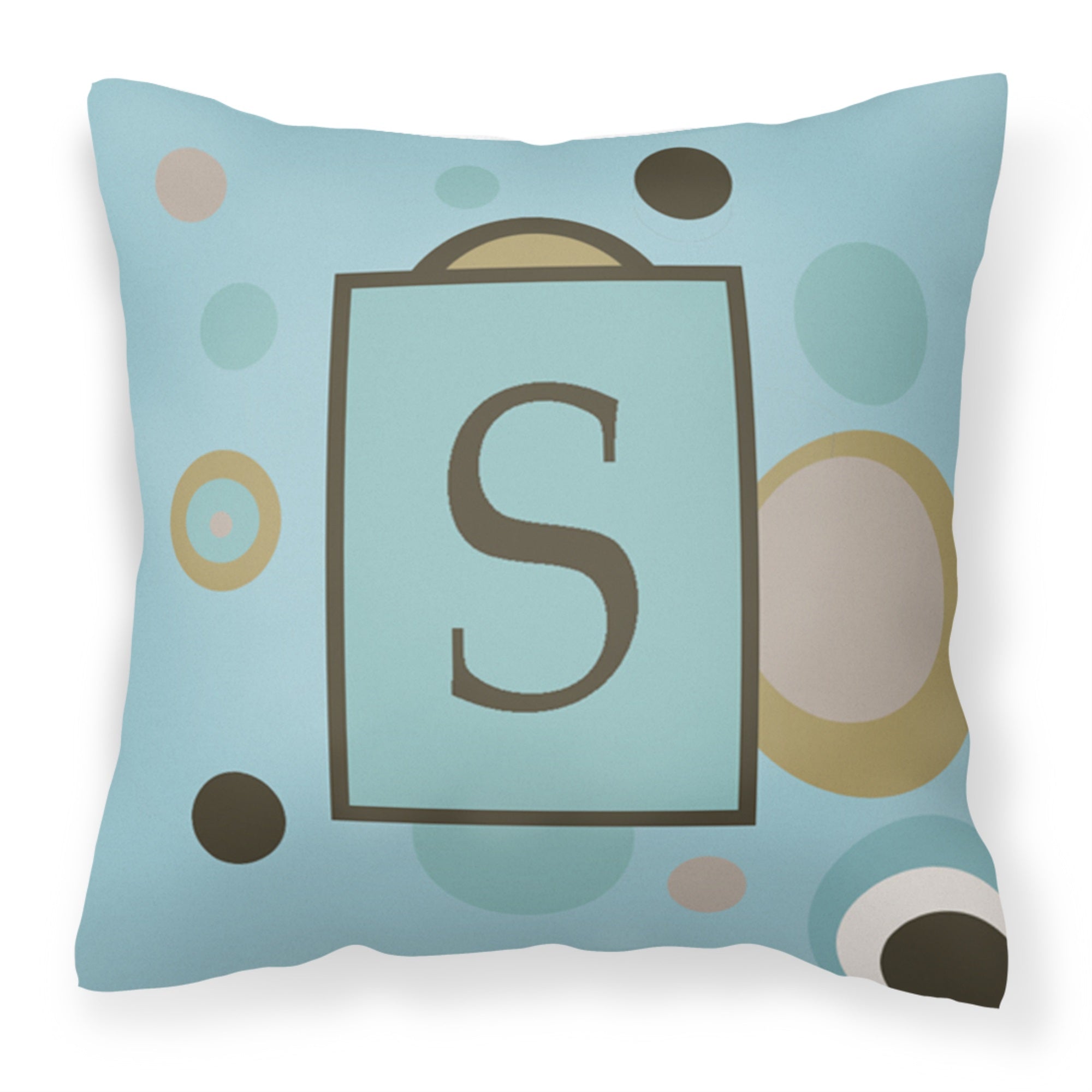 Letter S Initial Monogram - Blue Dots Fabric Decorative Pillow