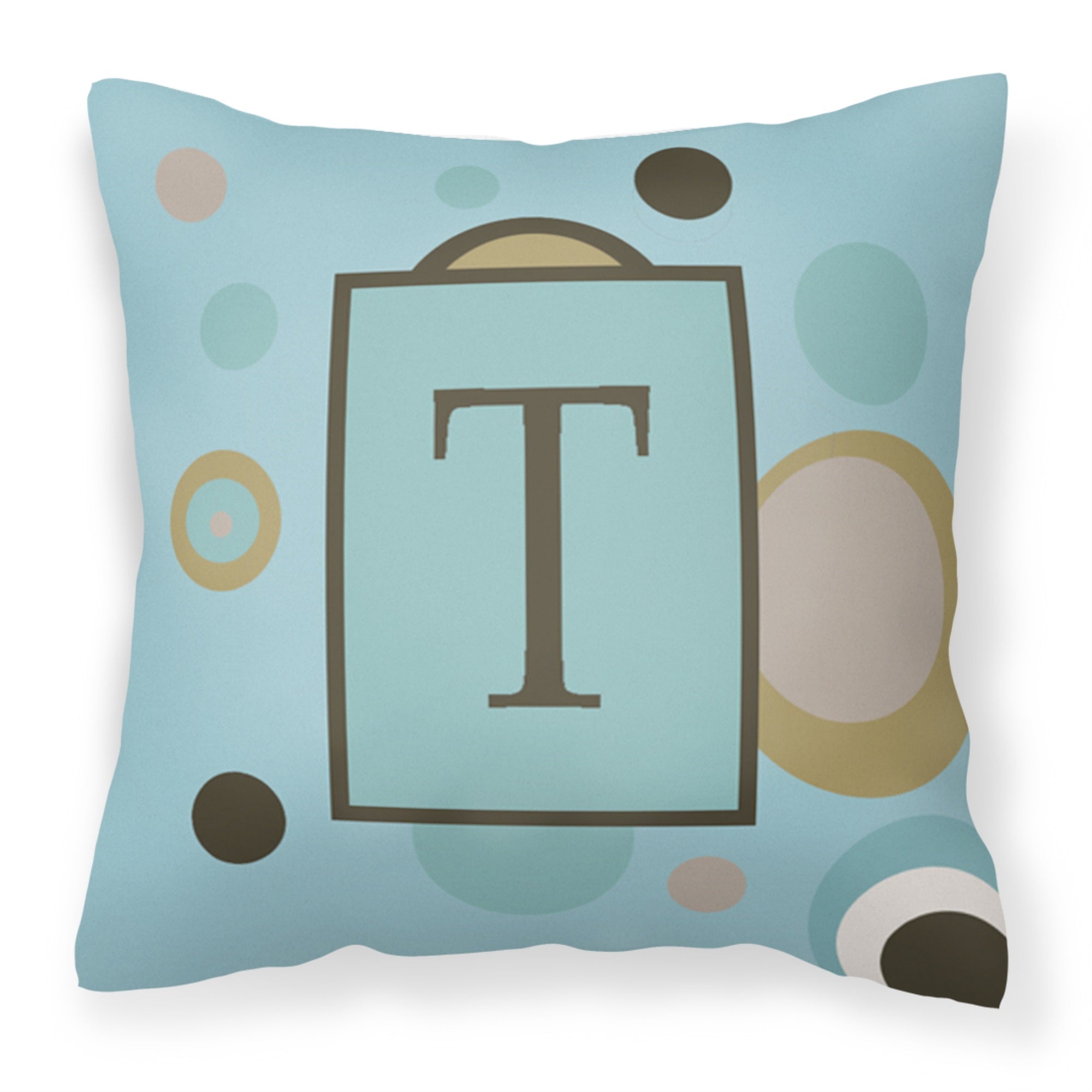 Letter T Initial Monogram - Blue Dots Fabric Decorative Pillow