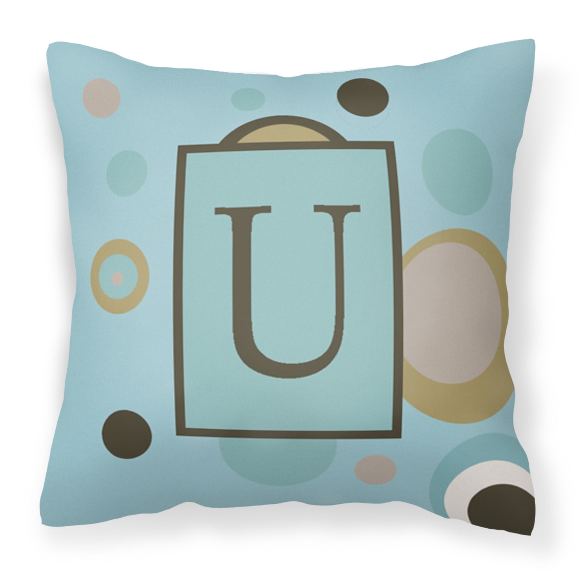 Letter U Initial Monogram - Blue Dots Fabric Decorative Pillow