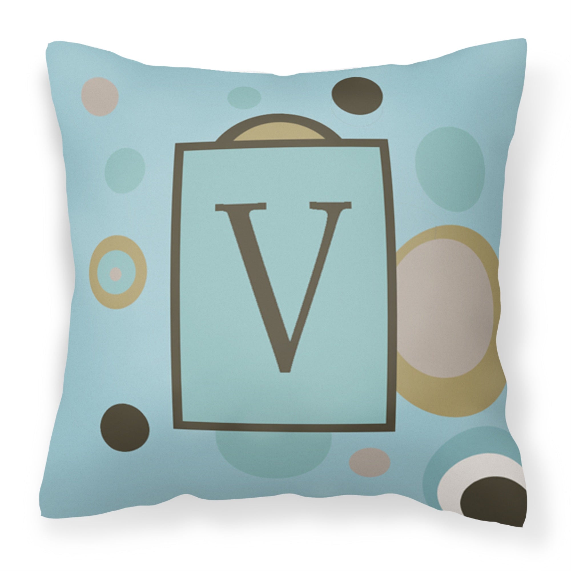 Letter V Initial Monogram - Blue Dots Fabric Decorative Pillow