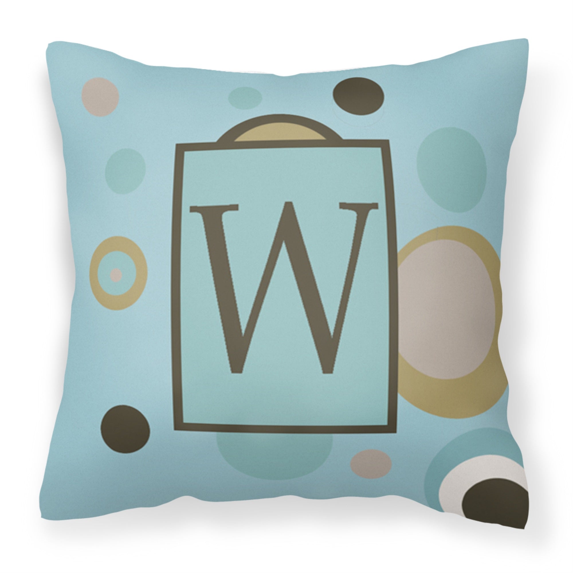 Letter W Initial Monogram - Blue Dots Fabric Decorative Pillow