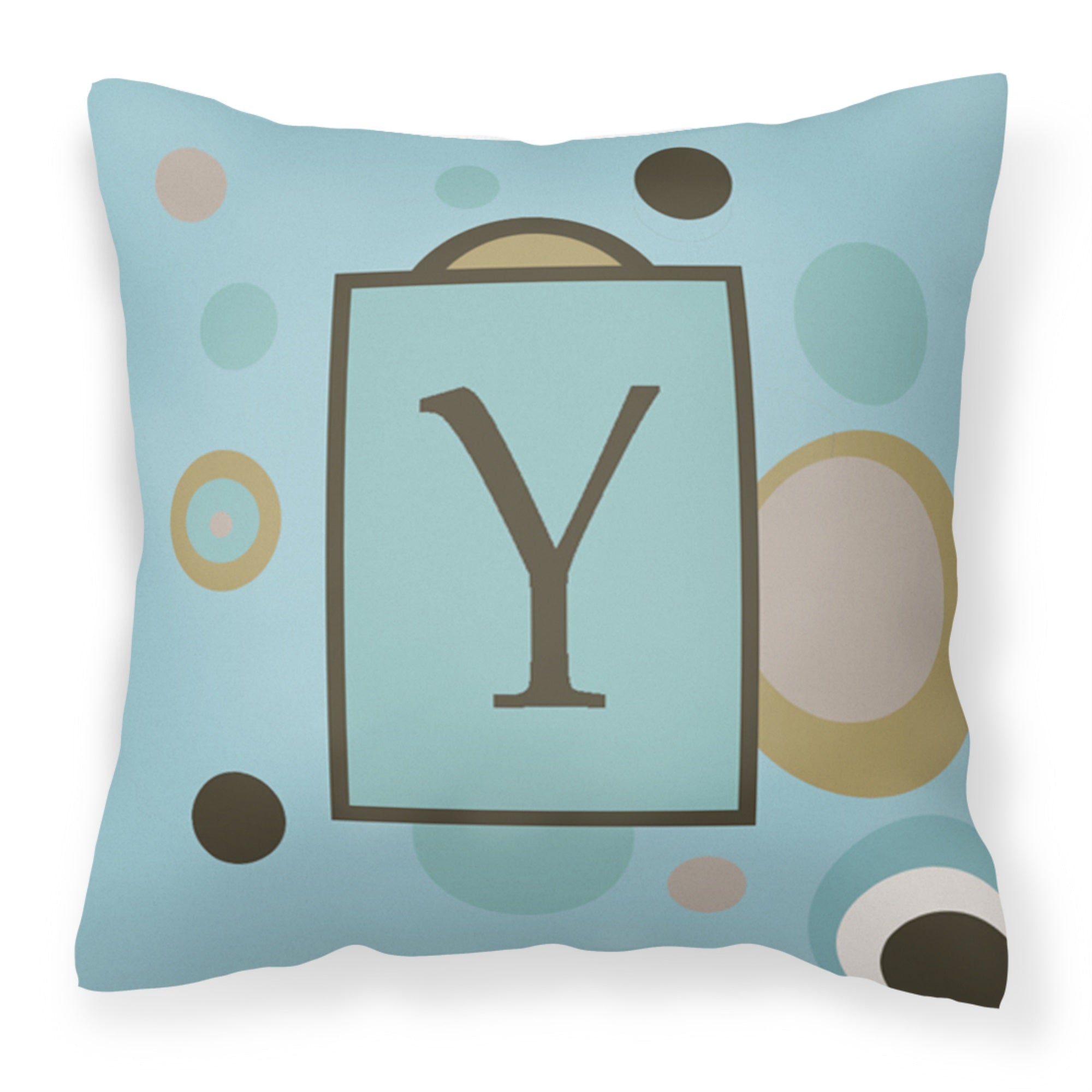 Letter Y Initial Monogram - Blue Dots Fabric Decorative Pillow