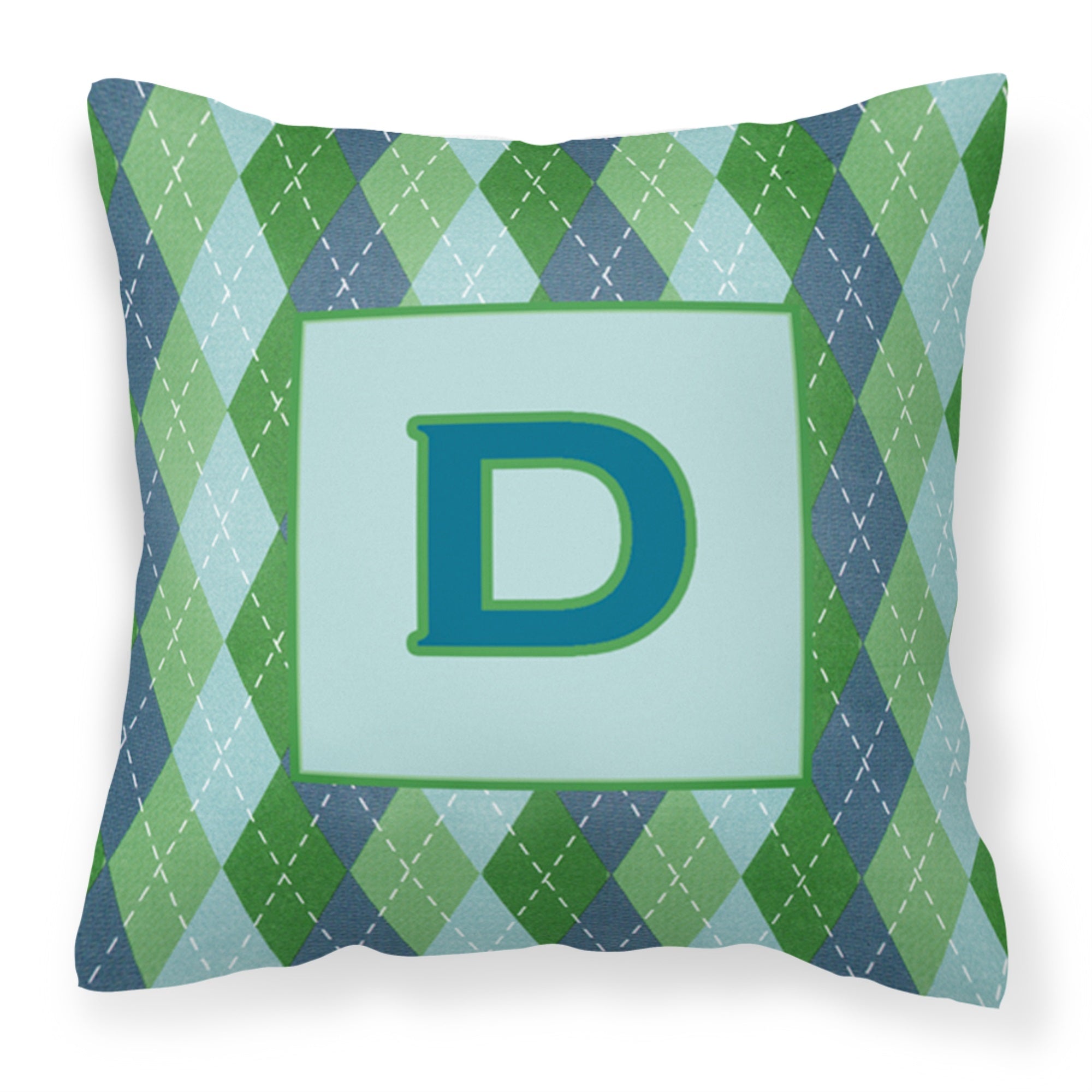 Letter D Initial Monogram - Blue Argoyle Fabric Decorative Pillow