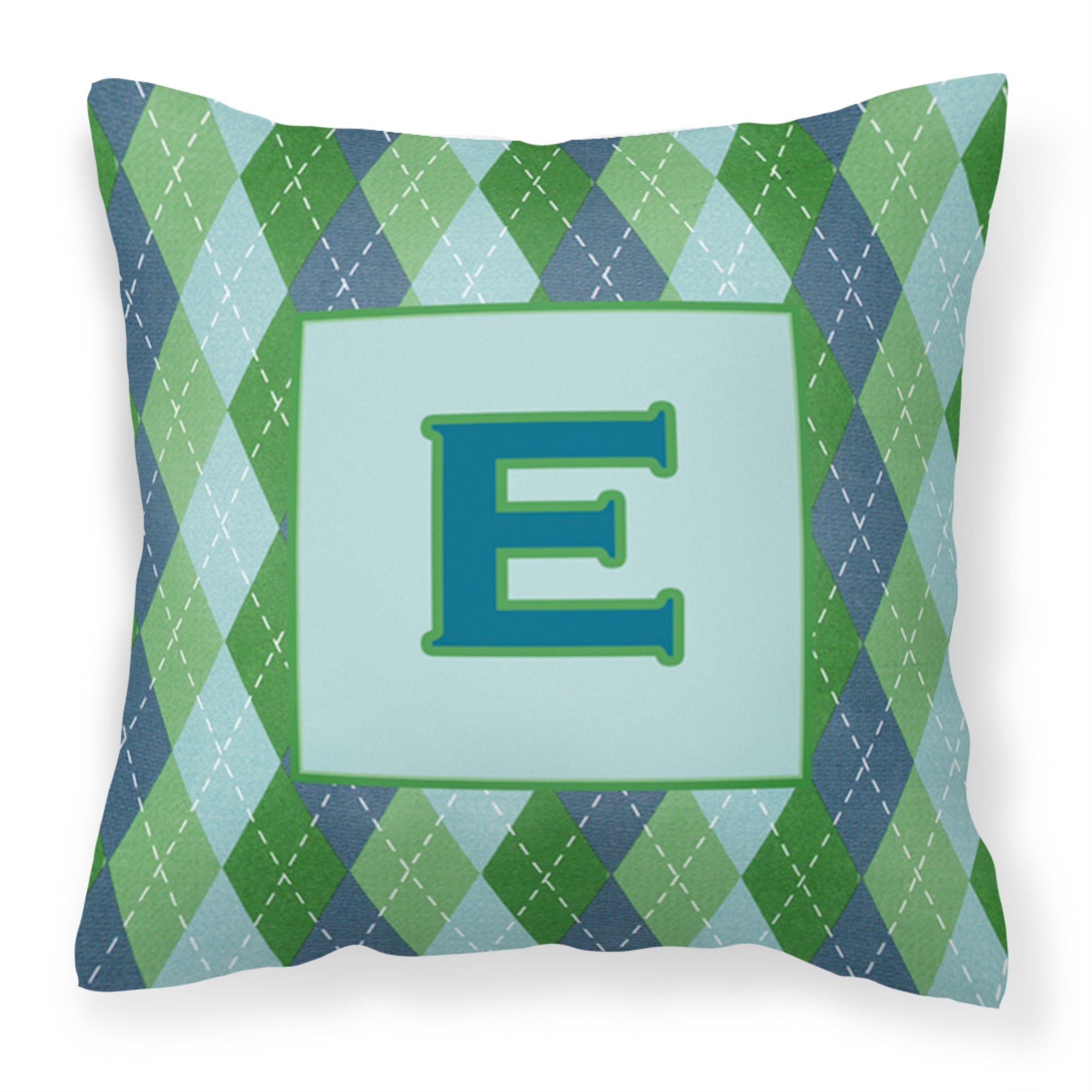 Letter E Initial Monogram - Blue Argoyle Fabric Decorative Pillow