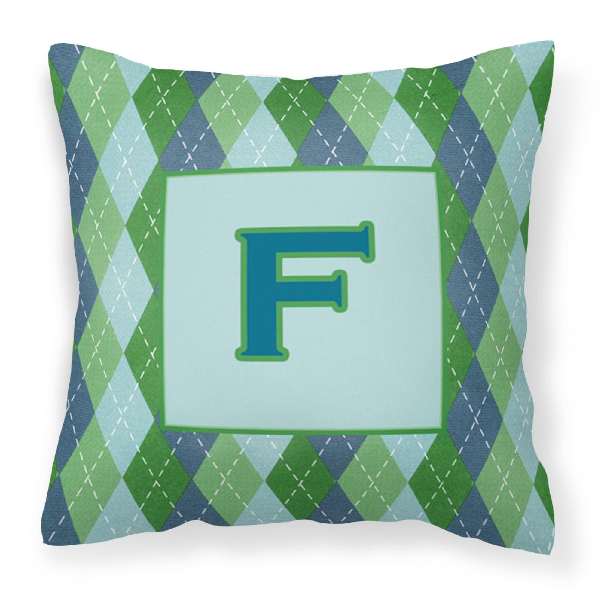 Letter F Initial Monogram - Blue Argoyle Fabric Decorative Pillow