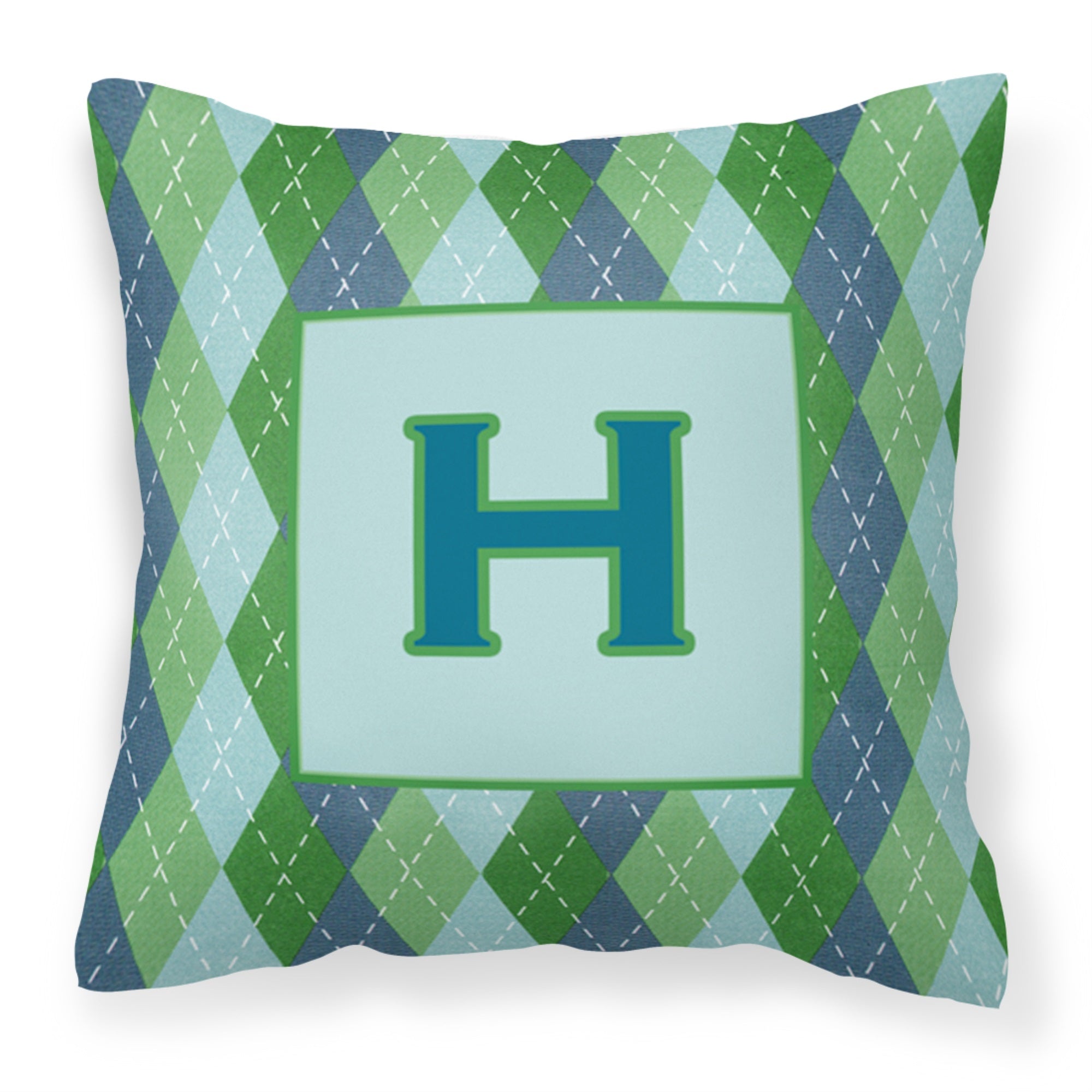 Letter H Initial Monogram - Blue Argoyle Fabric Decorative Pillow