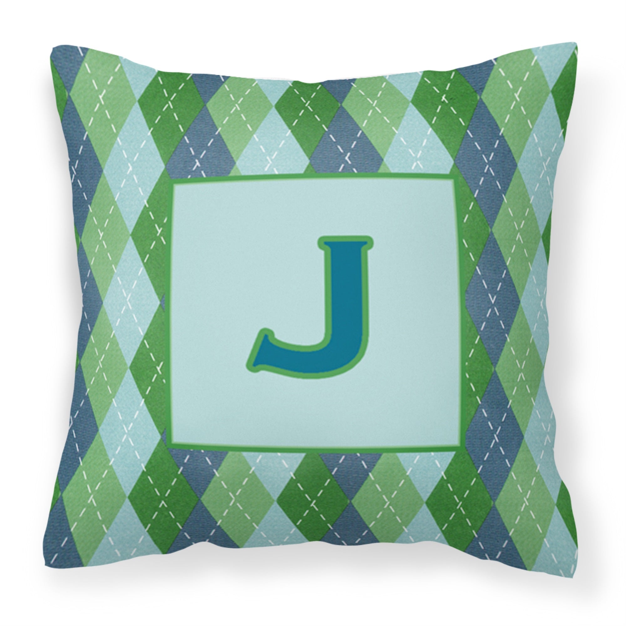 Letter J Initial Monogram - Blue Argoyle Fabric Decorative Pillow