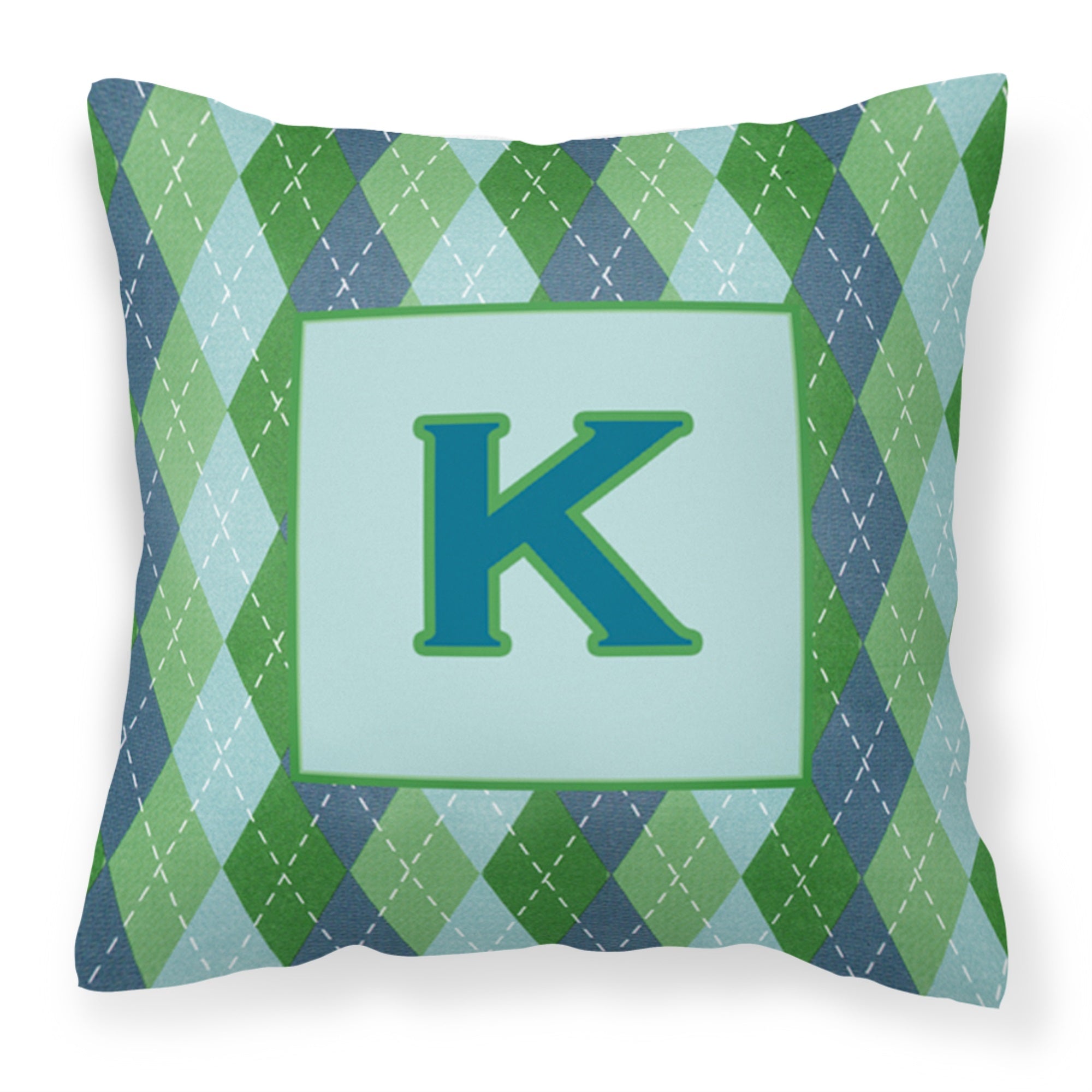 Letter K Initial Monogram - Blue Argoyle Fabric Decorative Pillow