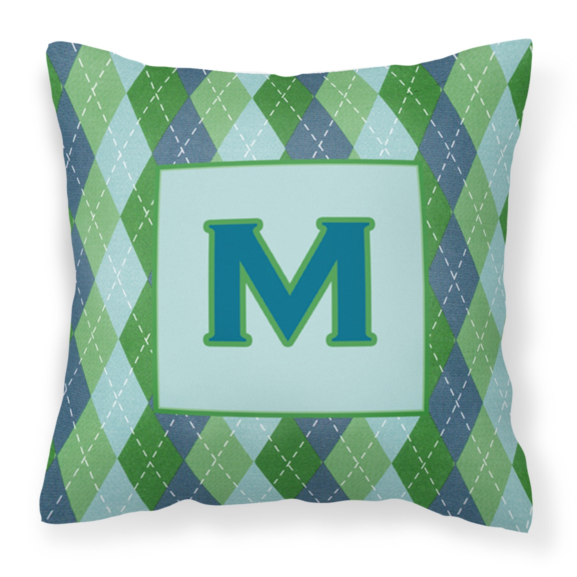 Letter M Initial Monogram - Blue Argoyle Fabric Decorative Pillow