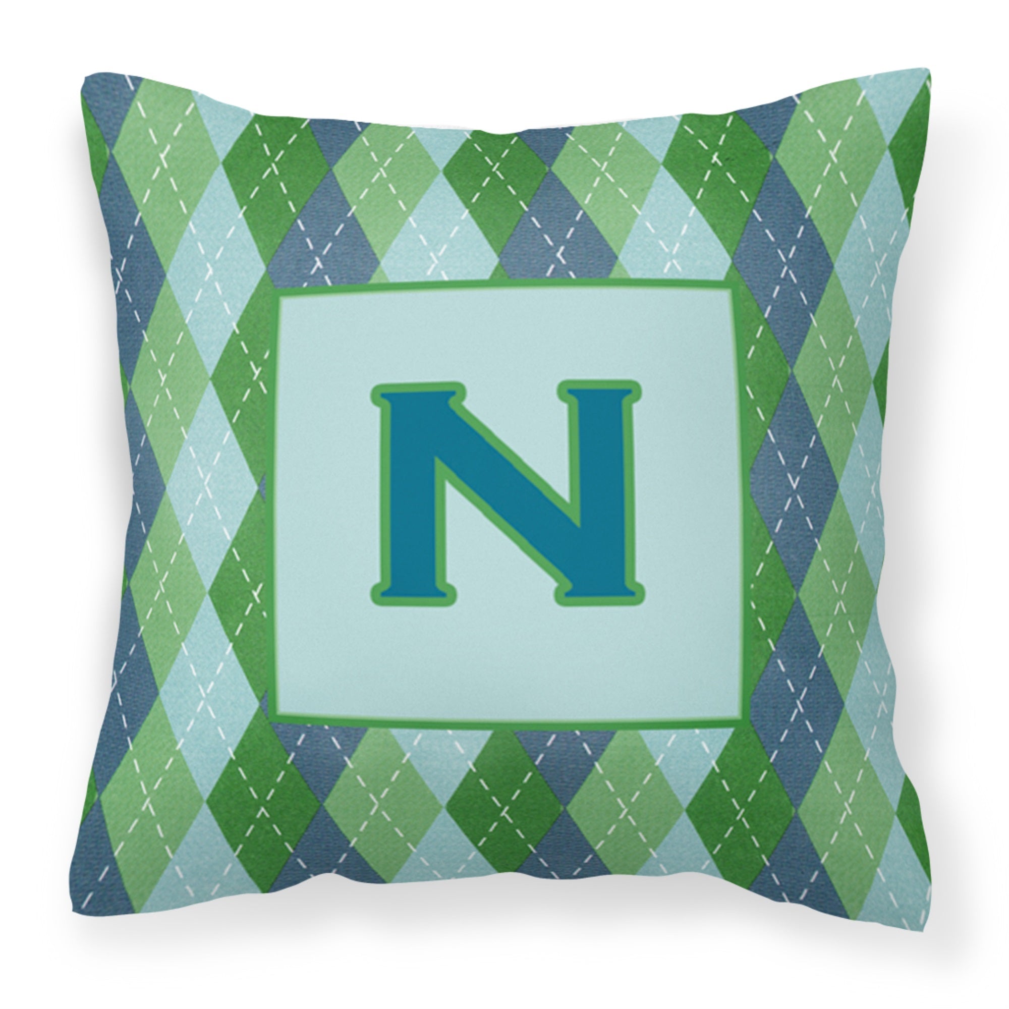 Letter N Initial Monogram - Blue Argoyle Fabric Decorative Pillow