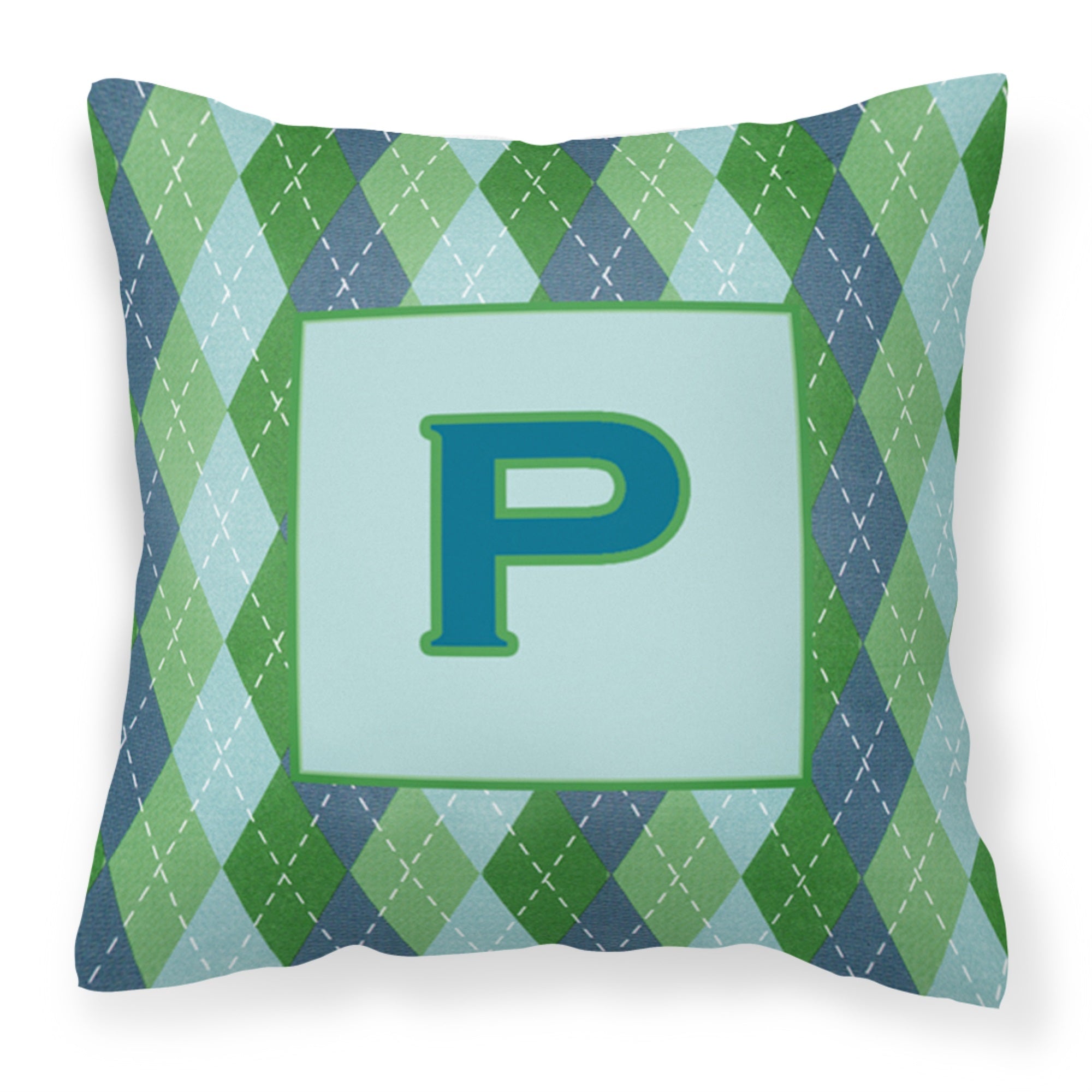 Letter P Initial Monogram - Blue Argoyle Fabric Decorative Pillow
