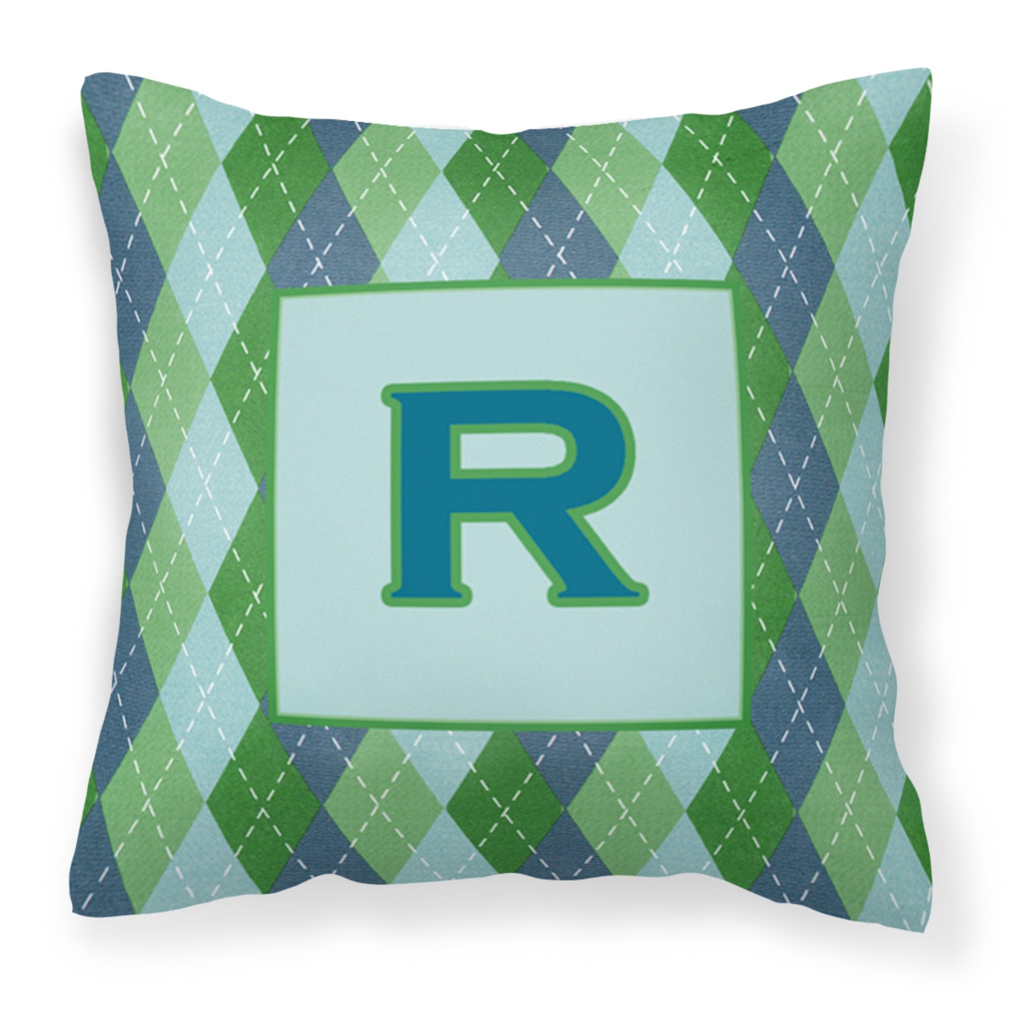 Letter R Initial Monogram - Blue Argoyle Fabric Decorative Pillow