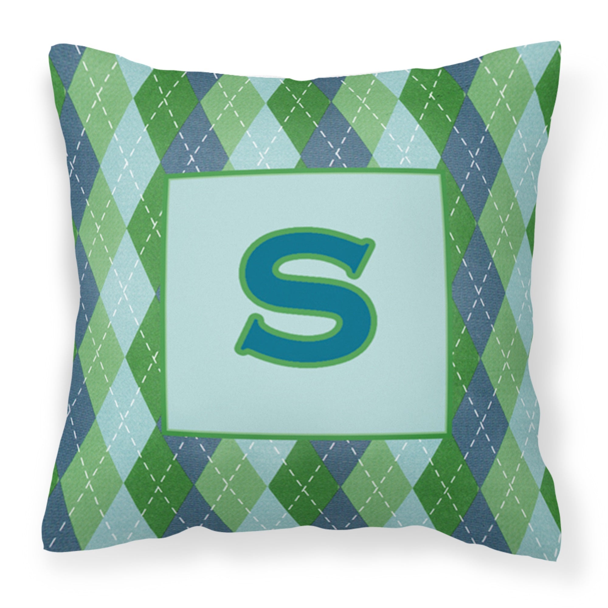 Letter S Initial Monogram - Blue Argoyle Fabric Decorative Pillow