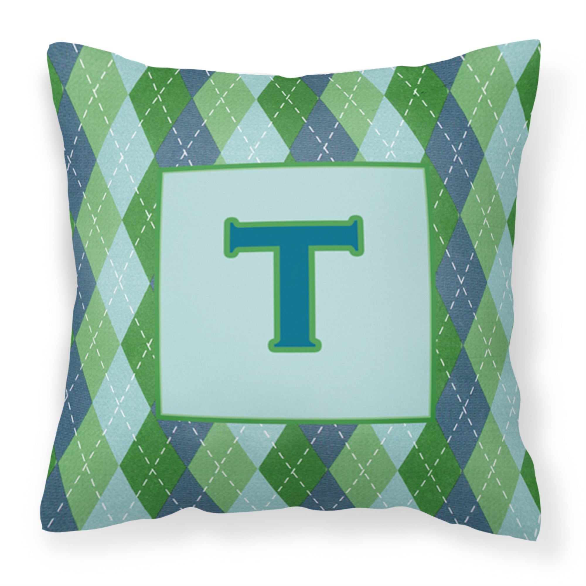 Letter T Initial Monogram - Blue Argoyle Fabric Decorative Pillow