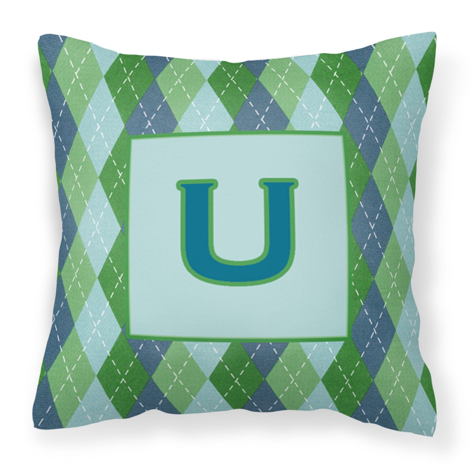 Letter U Initial Monogram - Blue Argoyle Fabric Decorative Pillow