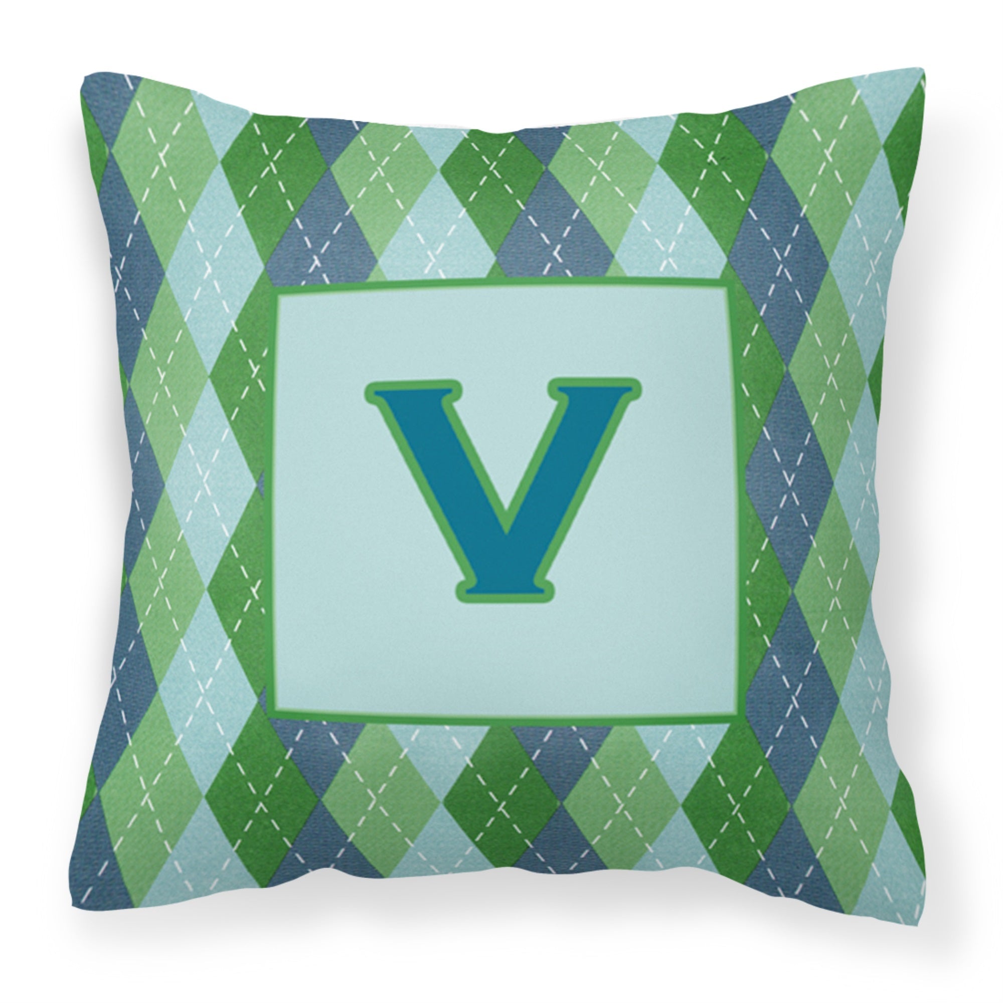 Letter V Initial Monogram - Blue Argoyle Fabric Decorative Pillow