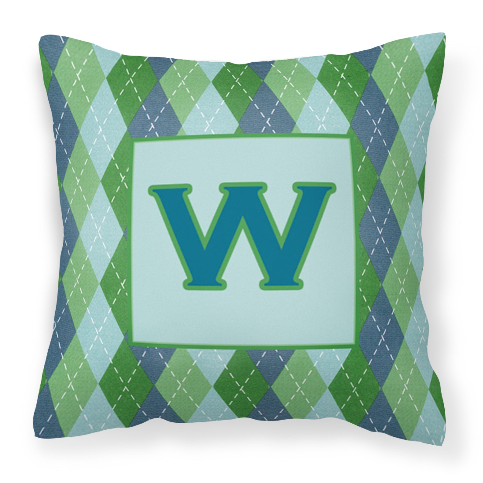 Letter W Initial Monogram - Blue Argoyle Fabric Decorative Pillow