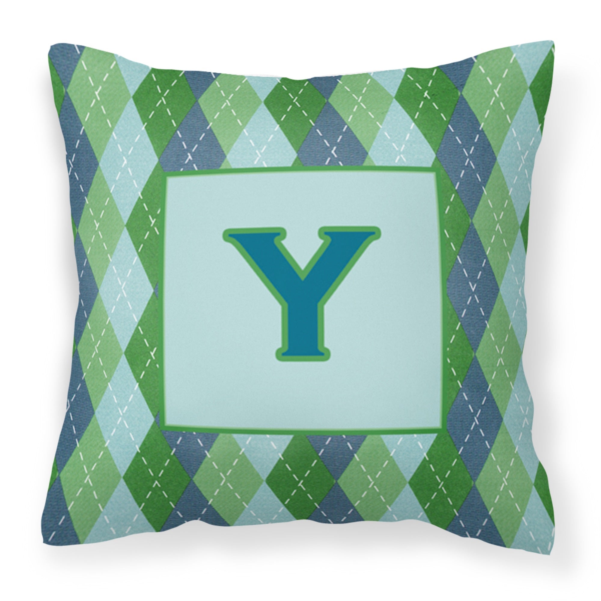 Letter Y Initial Monogram - Blue Argoyle Fabric Decorative Pillow