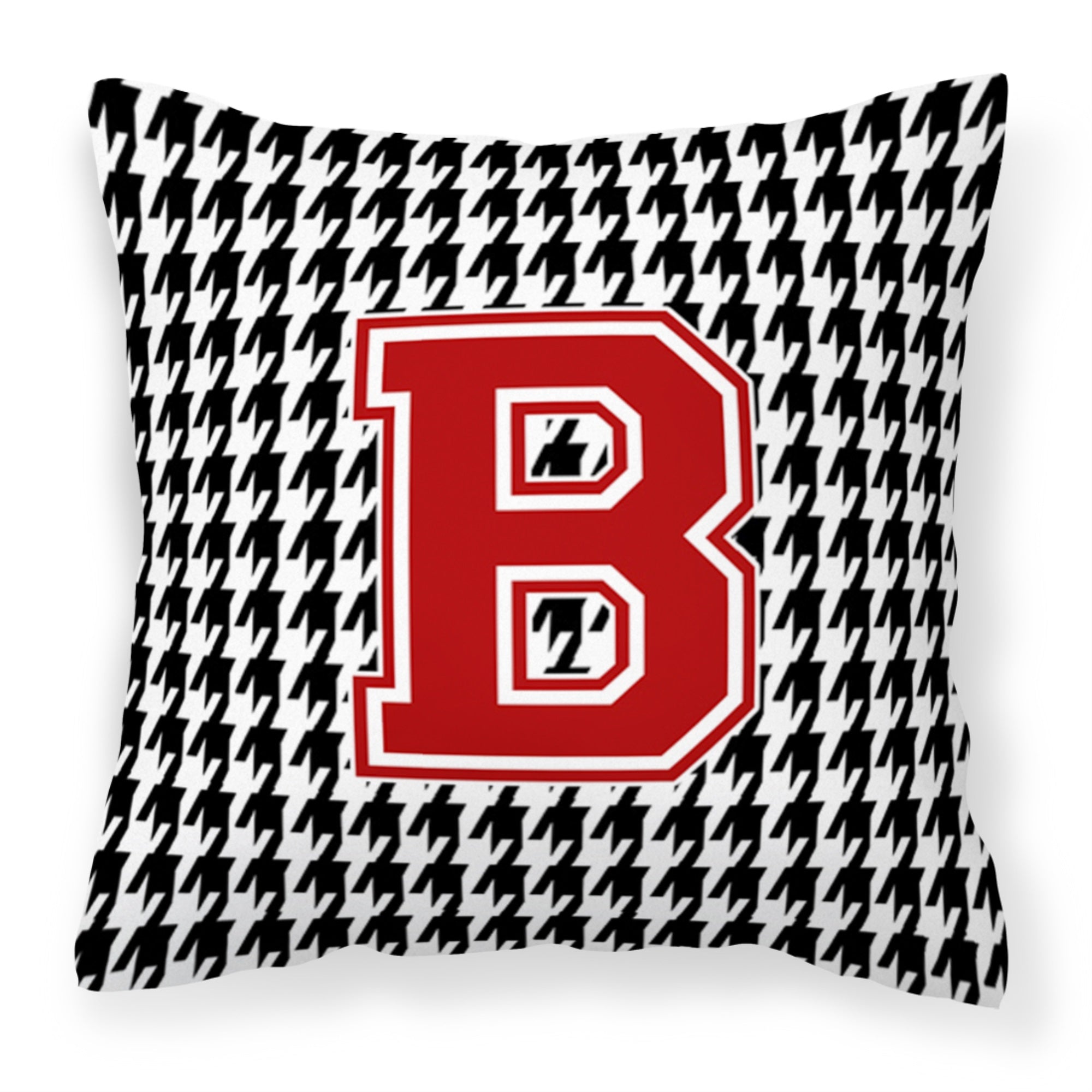 Letter B Monogram - Houndstooth Black Fabric Decorative Pillow