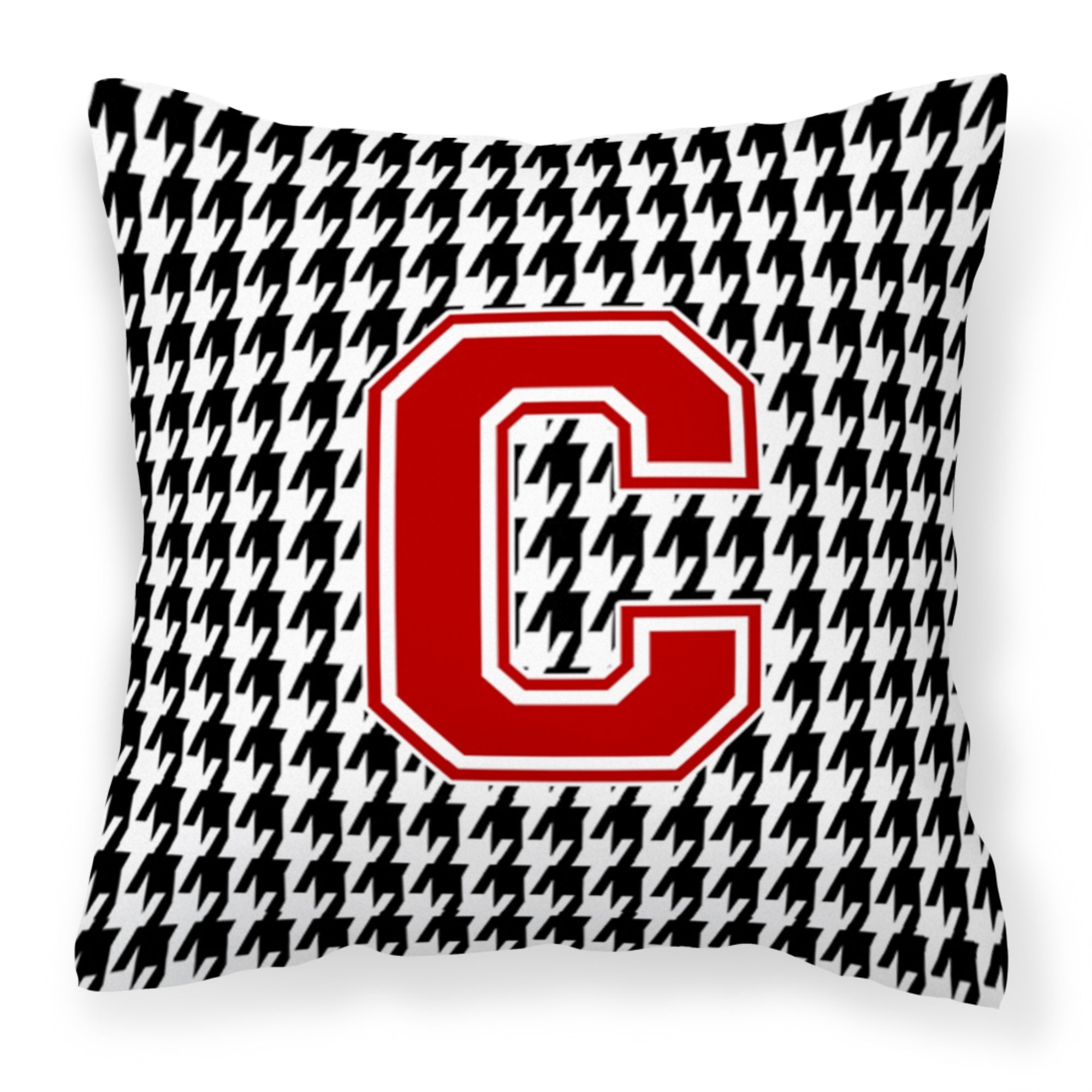 Letter C Monogram - Houndstooth Black Fabric Decorative Pillow