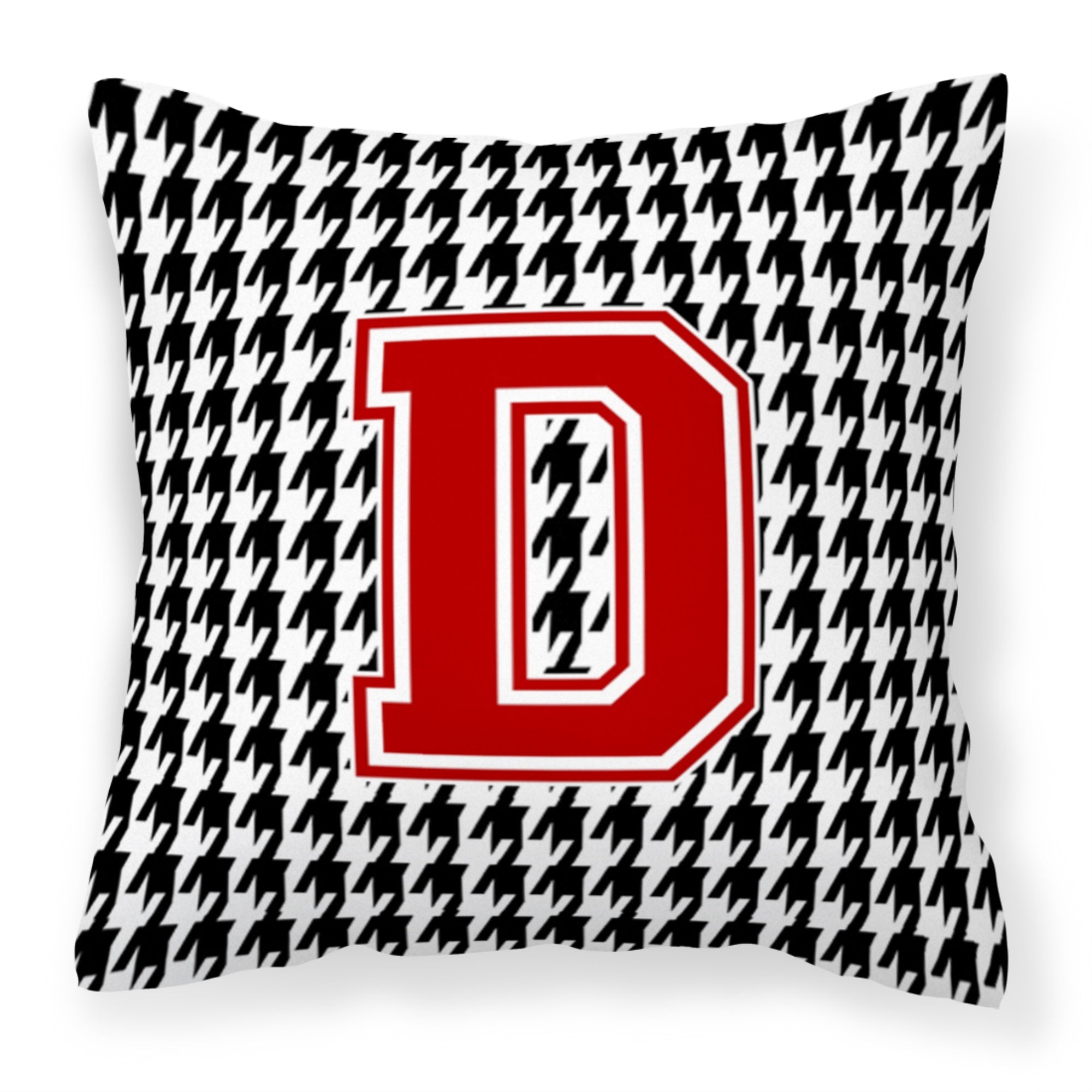 Letter D Monogram - Houndstooth Black Fabric Decorative Pillow