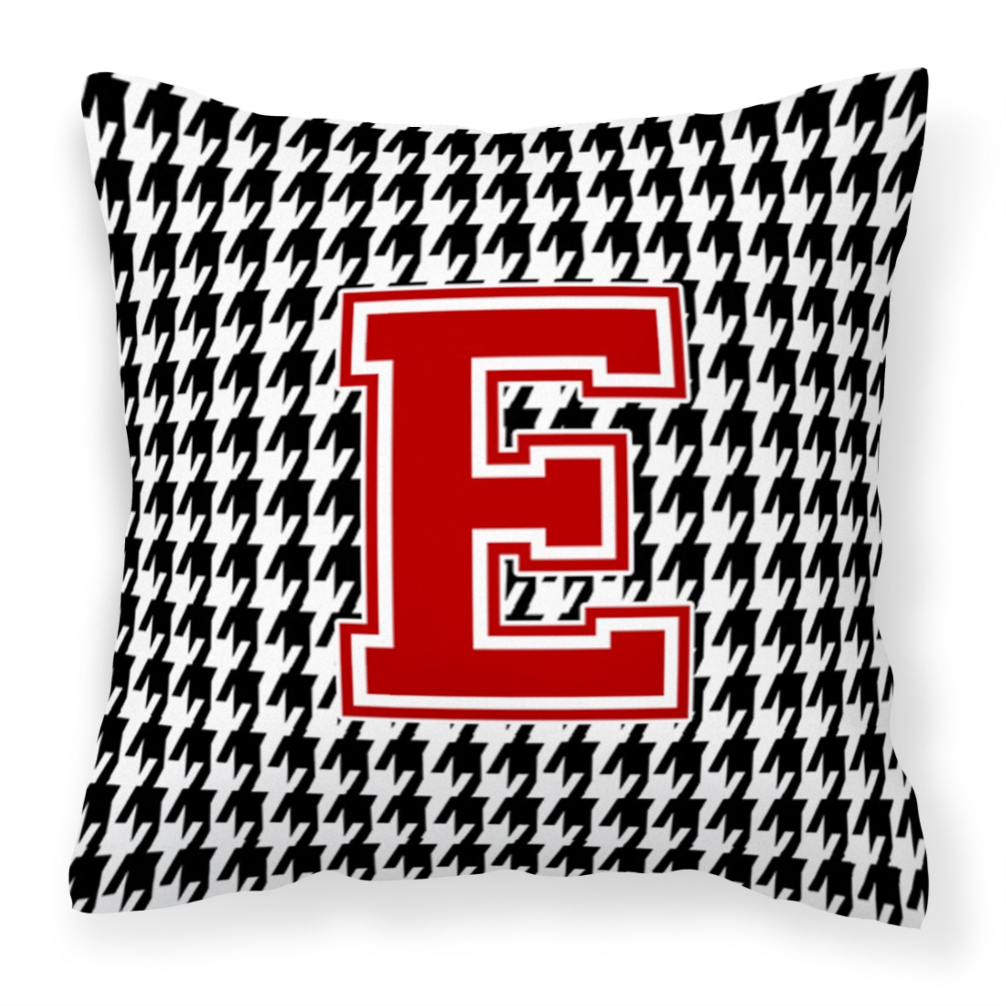 Letter E Monogram - Houndstooth Black Fabric Decorative Pillow