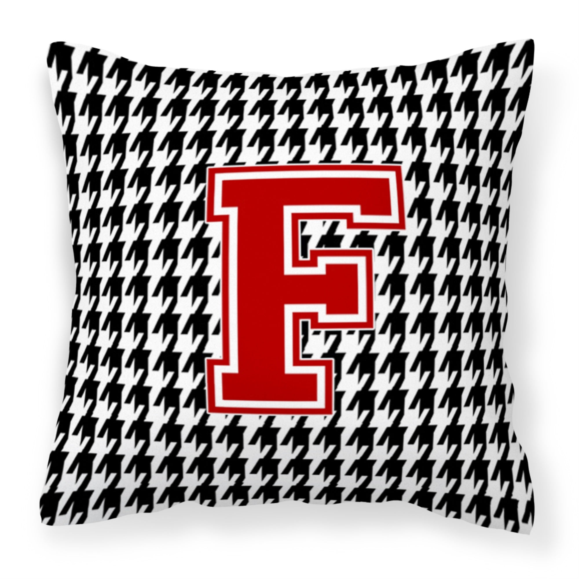Letter F Monogram - Houndstooth Black Fabric Decorative Pillow
