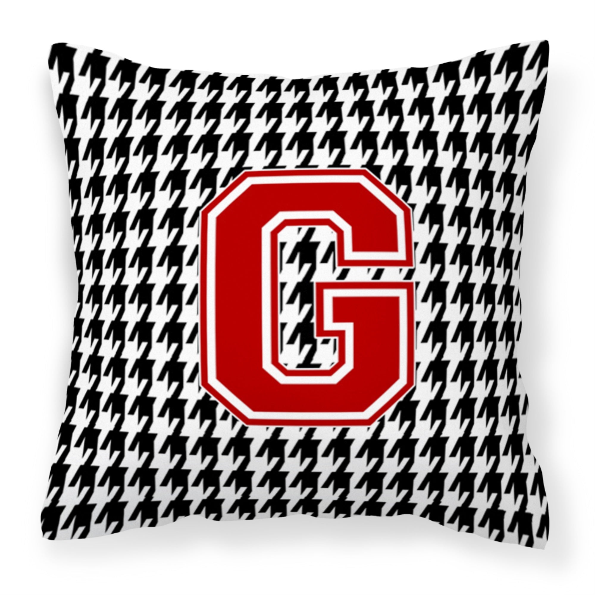 Letter G Monogram - Houndstooth Black Fabric Decorative Pillow