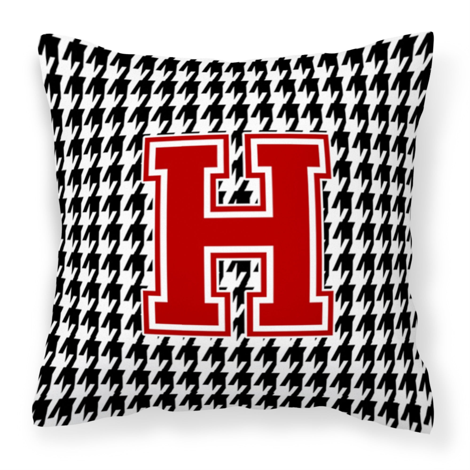 Letter H Monogram - Houndstooth Black Fabric Decorative Pillow