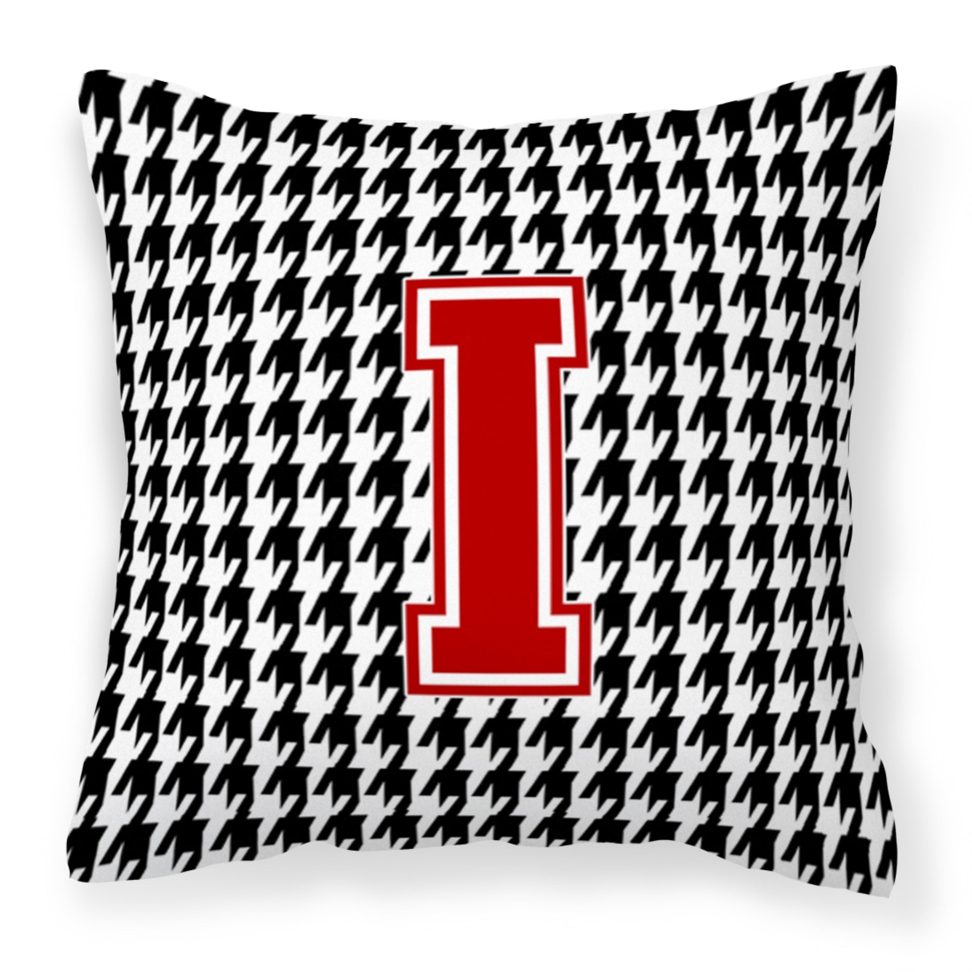 Letter I Monogram - Houndstooth Black Fabric Decorative Pillow