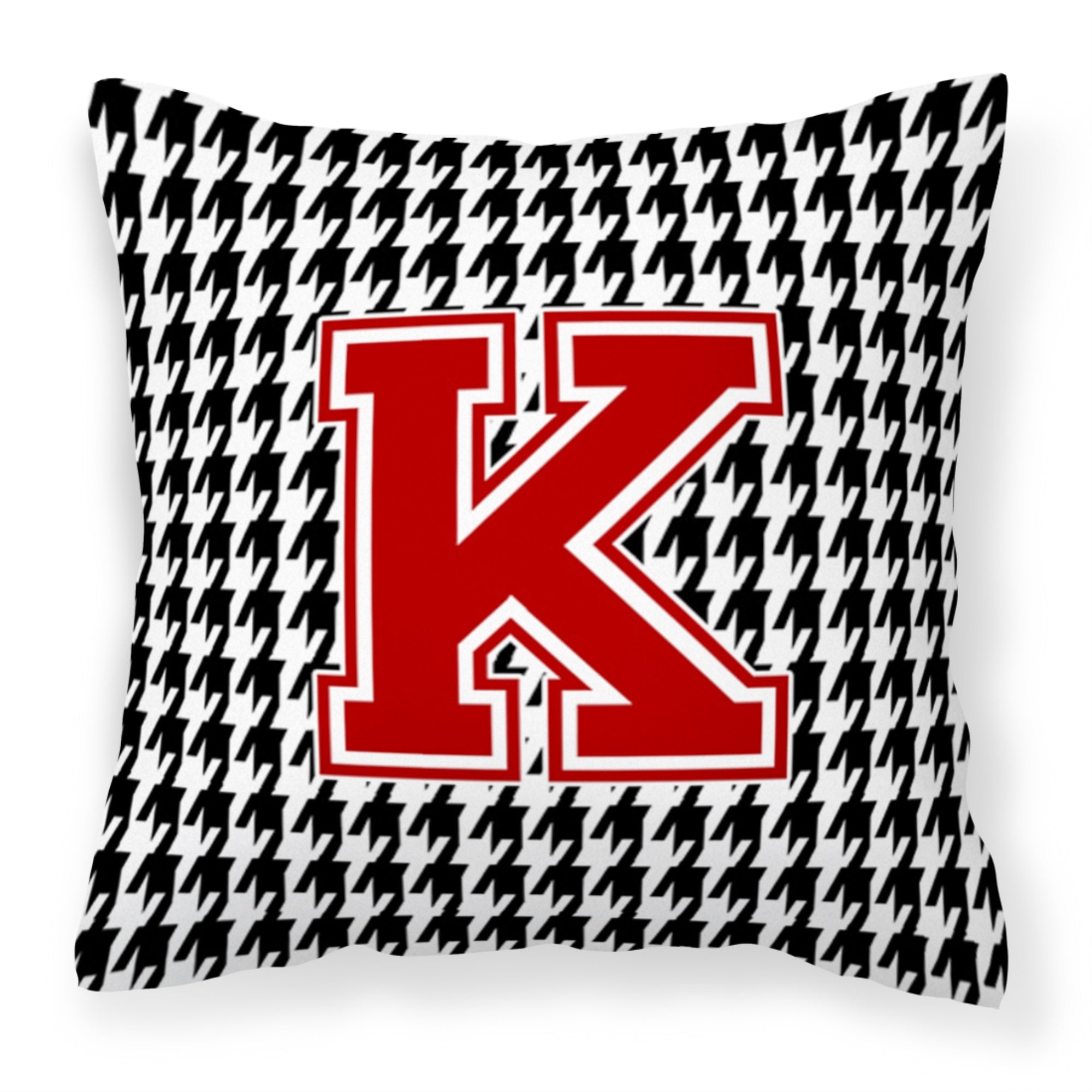 Letter K Monogram - Houndstooth Black Fabric Decorative Pillow