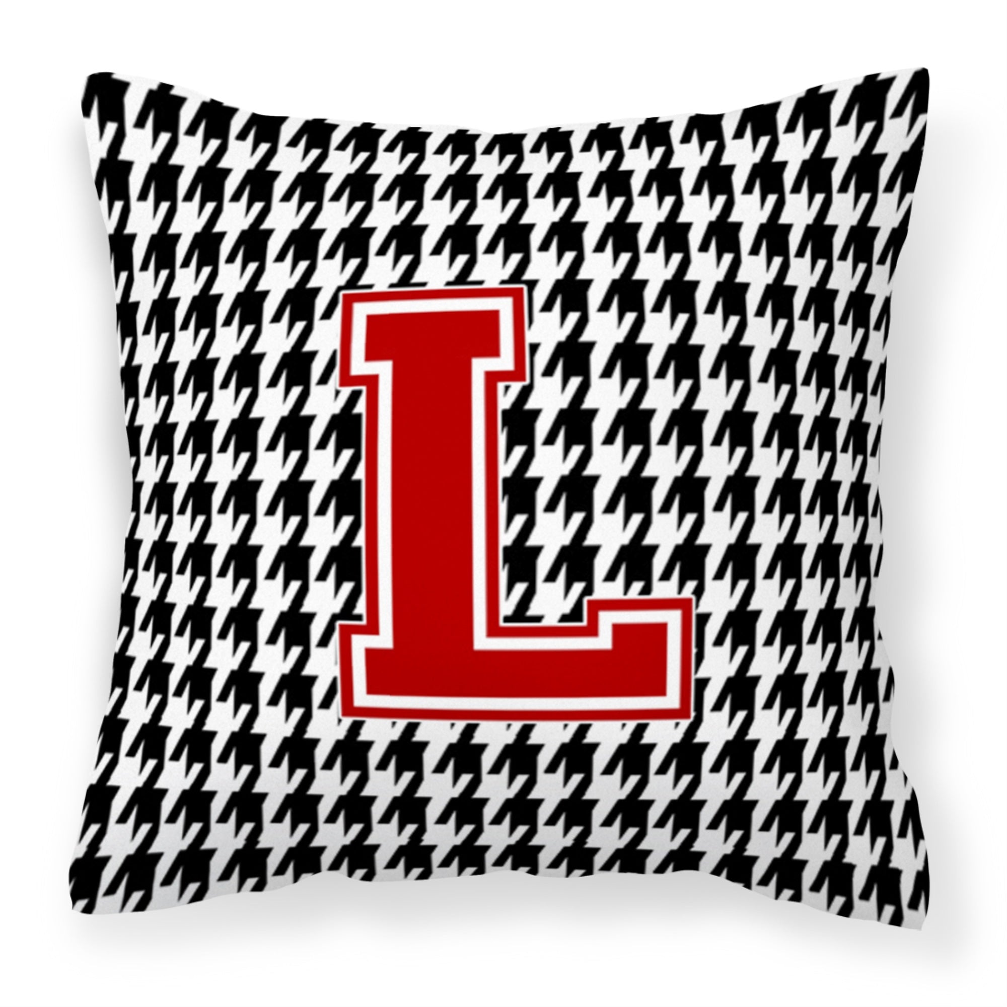 Letter L Monogram - Houndstooth Black Fabric Decorative Pillow