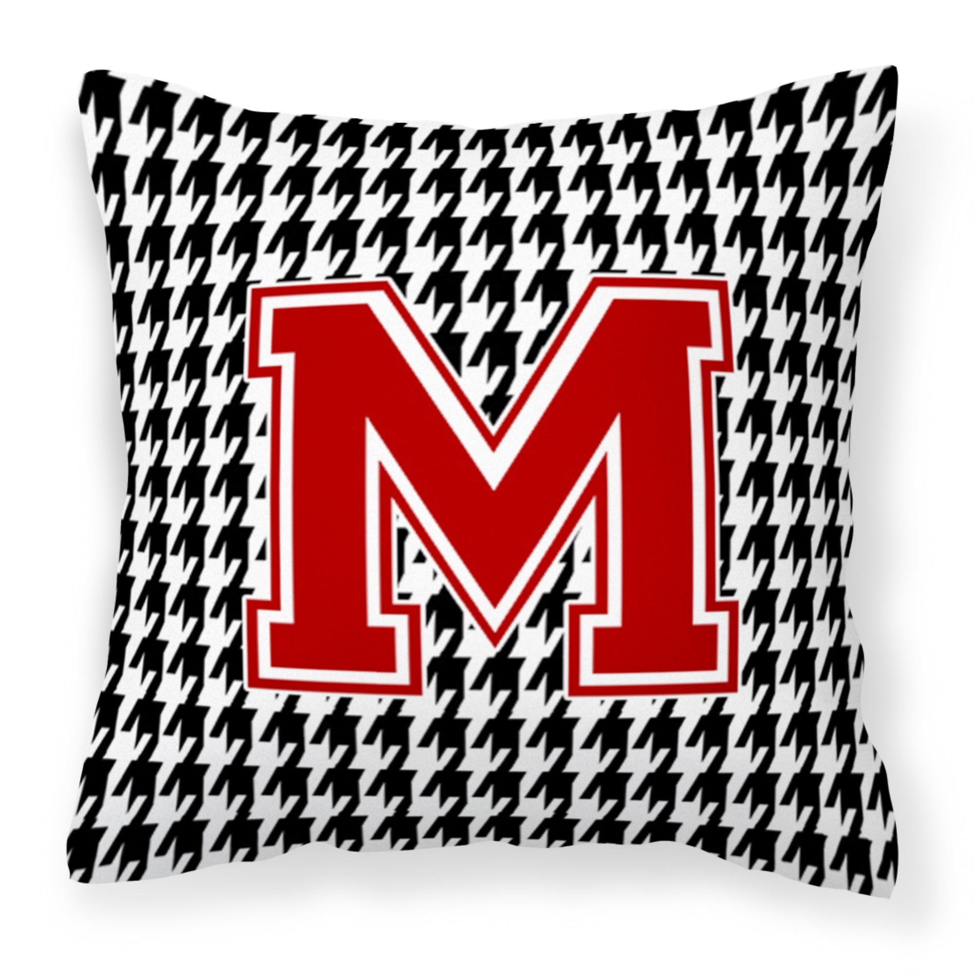 Letter M Monogram - Houndstooth Black Fabric Decorative Pillow