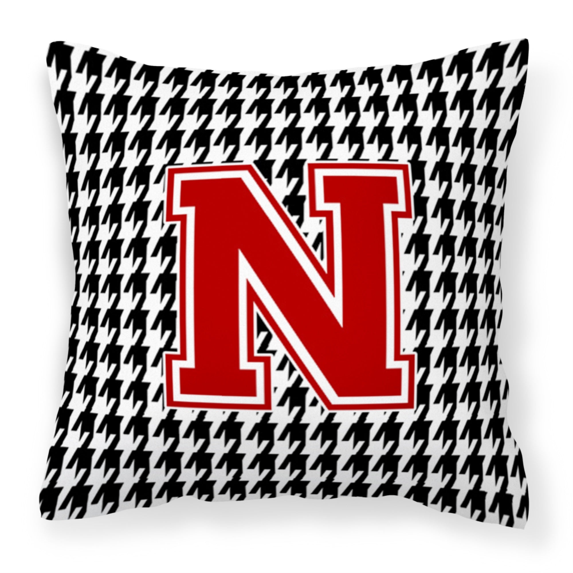 Letter N Monogram - Houndstooth Black Fabric Decorative Pillow